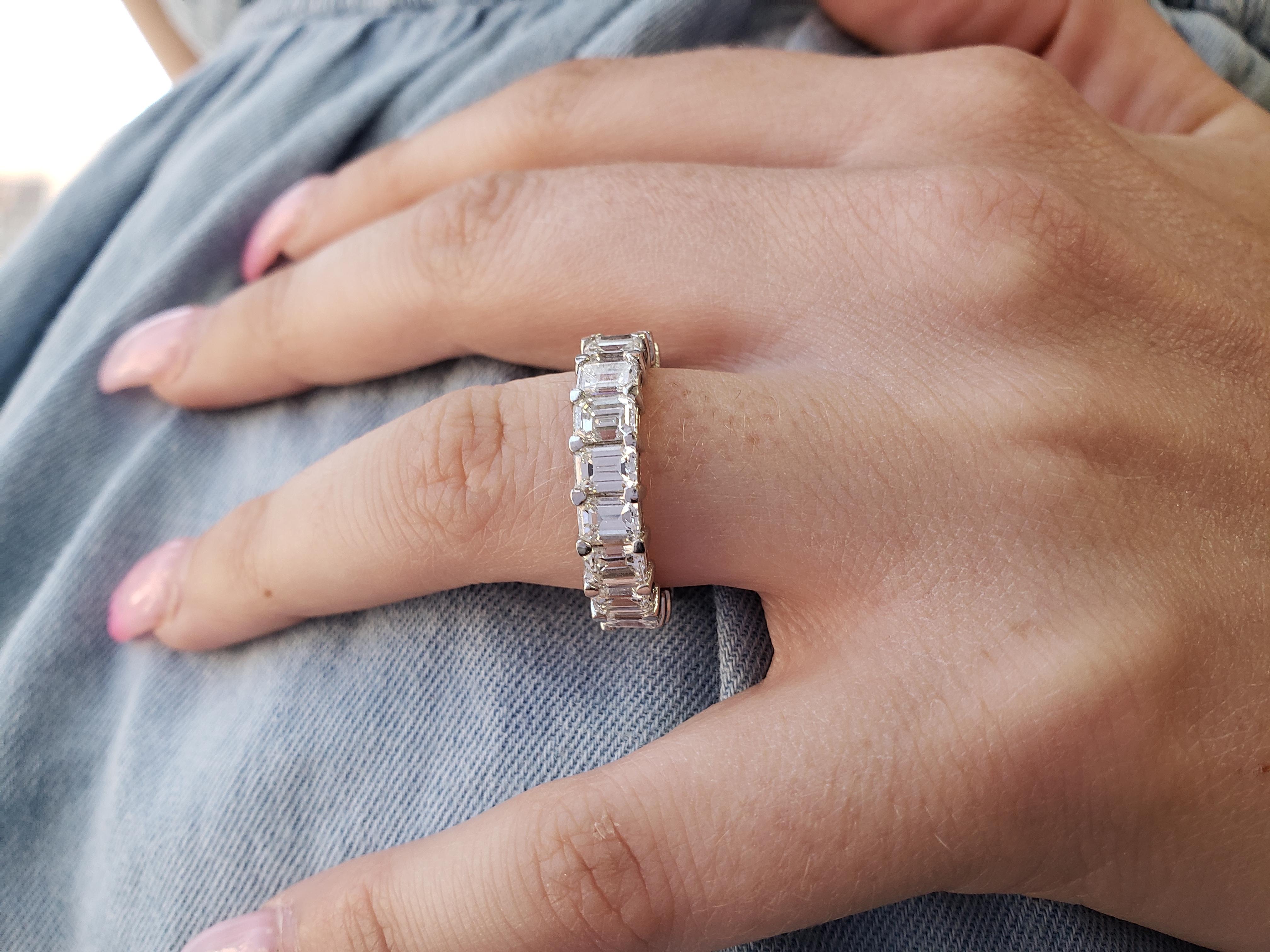 For Sale:  4 Carats Emerald Cut Eternity Band Shared Prong Style F-G Color VS1 Clarity 14k 10