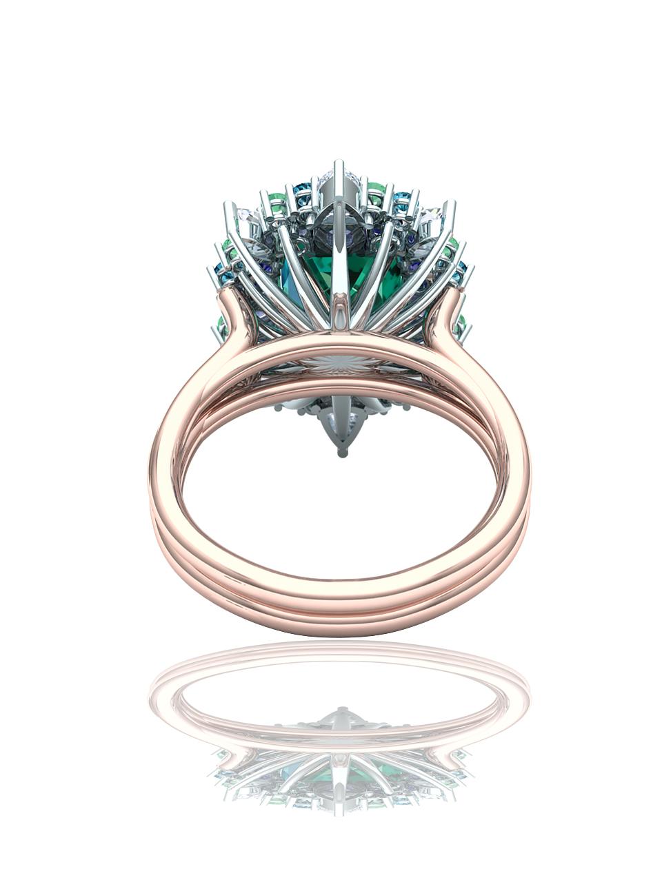 Modern 4 Carats Green Blue Tourmaline Diamond Cocktail Ring For Sale