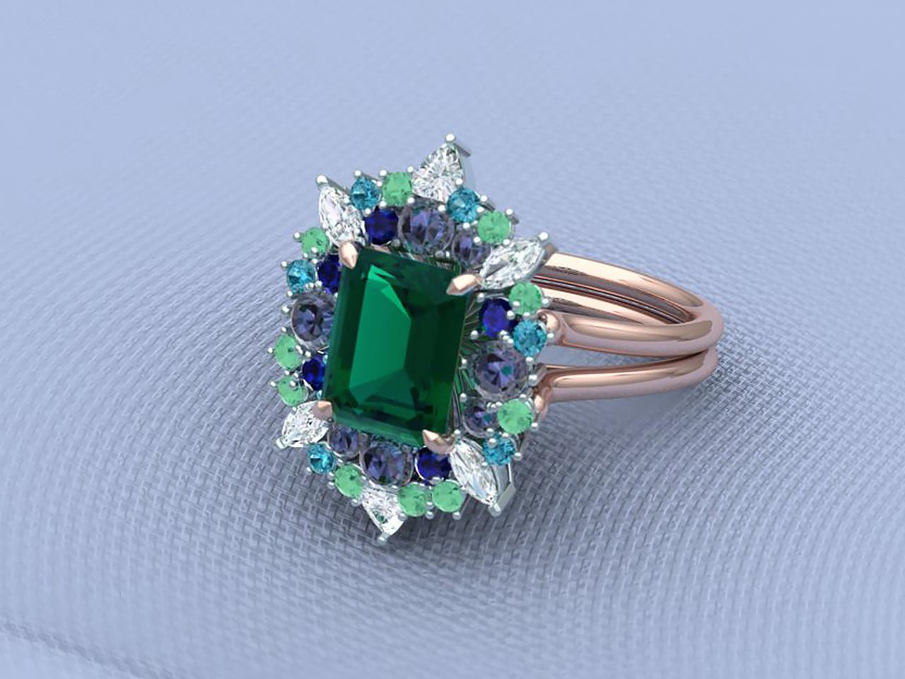 Women's or Men's 4 Carats Green Blue Tourmaline Diamond Cocktail Ring For Sale