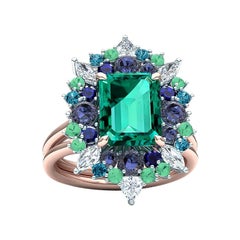 4 Carats Green Blue Tourmaline Diamond Cocktail Ring