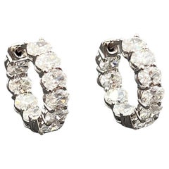 4 Carats Natural Diamond Oval East West Huggies/ Hoops In 14k Gold.