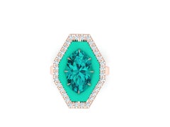 4 Carat of Apatite Turquoise and Diamond Rose Gold Ring