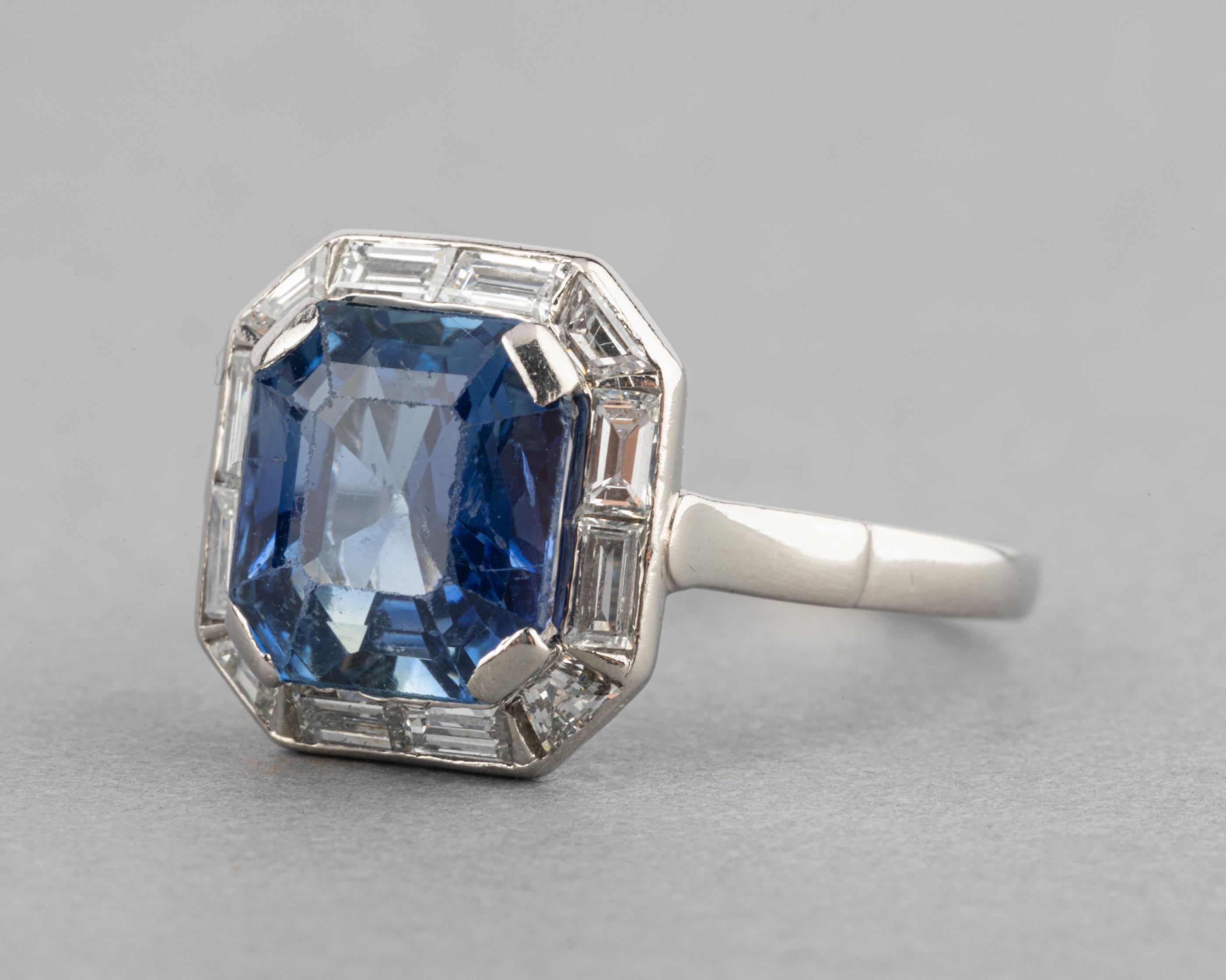 Women's 4 Carat Sapphire and Diamonds French Art Deco Ring