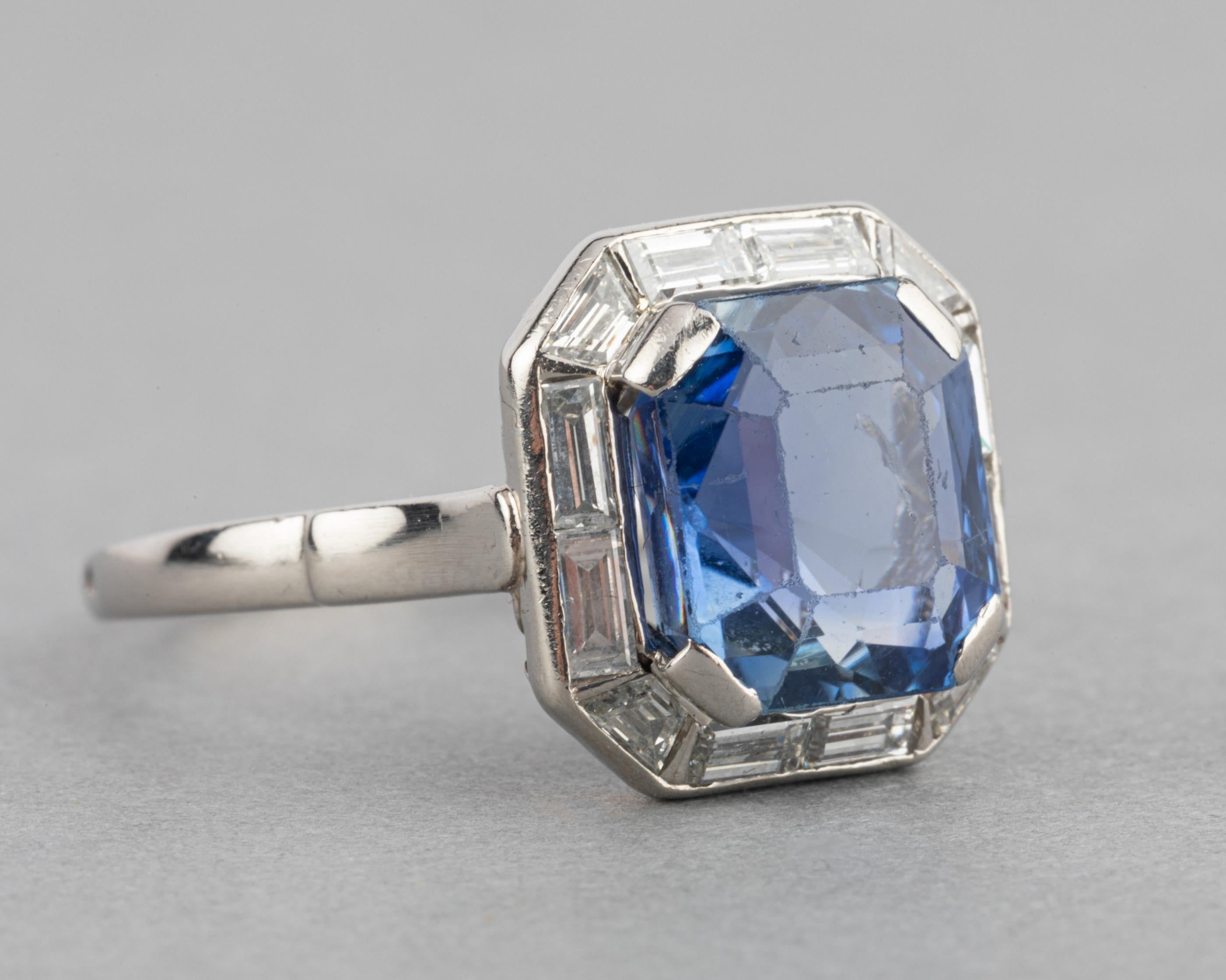 4 Carat Sapphire and Diamonds French Art Deco Ring 1