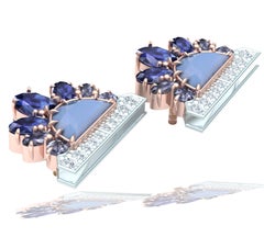 4 Carats Sapphire Diamond and Chalcedony Rose and White Gold Earrings