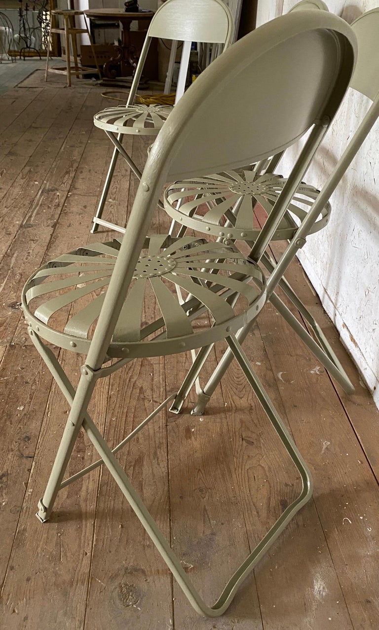 Painted 4 Carre Style Strap Seat Folding Chairs For Sale