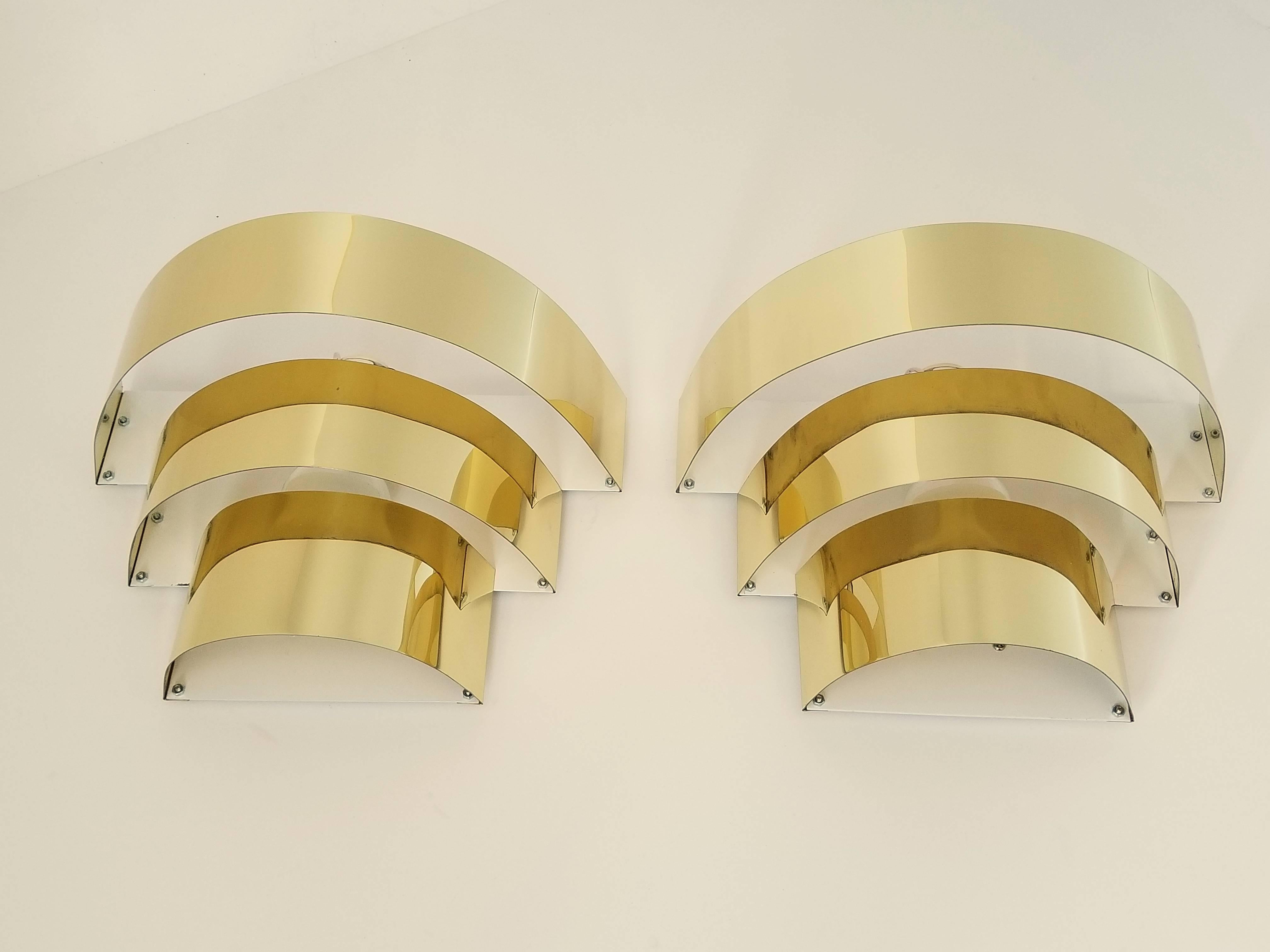 American Four Cascade Brass Plated Wall Sconces, 1990s, USA