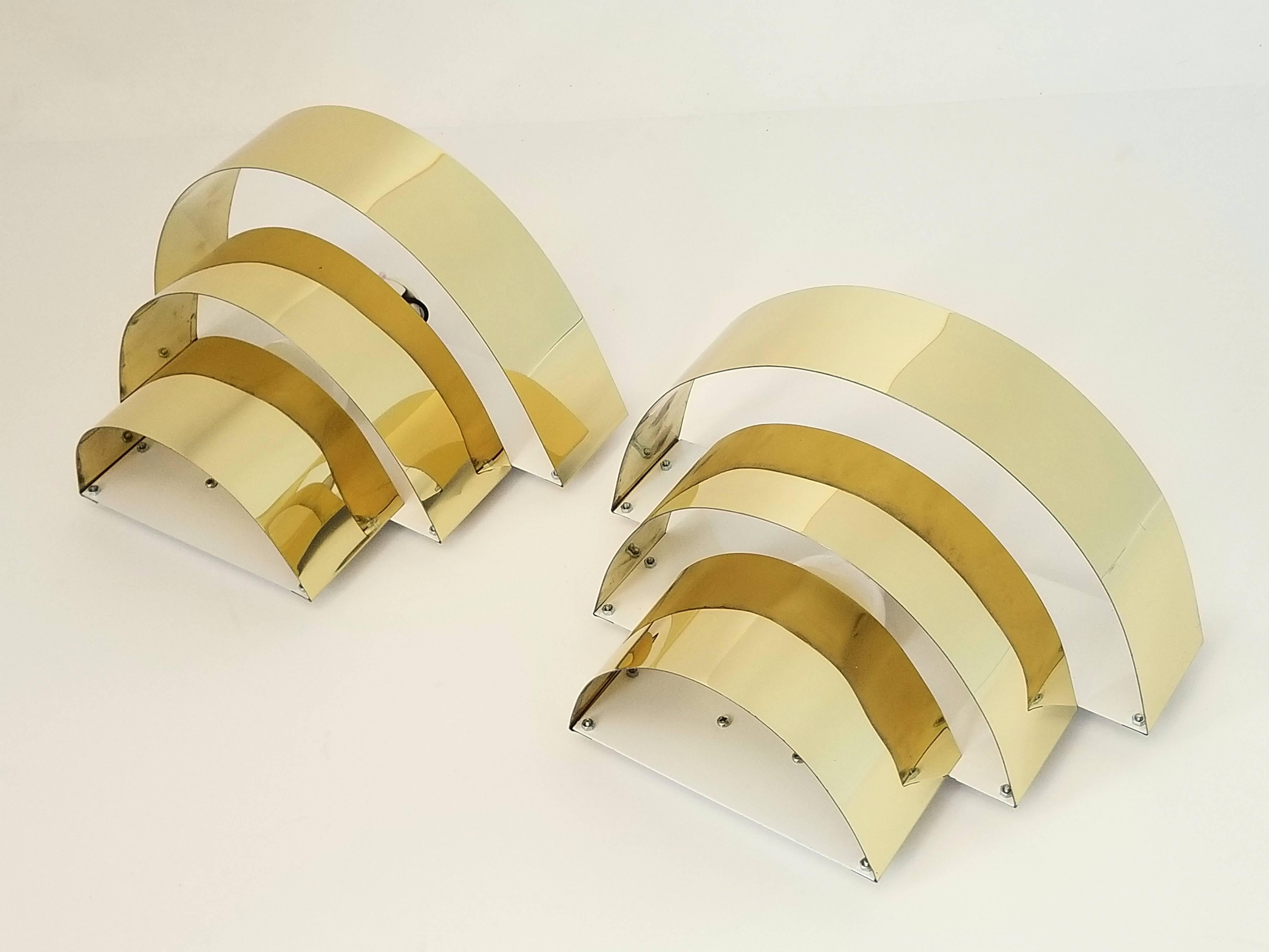 Enameled Four Cascade Brass Plated Wall Sconces, 1990s, USA