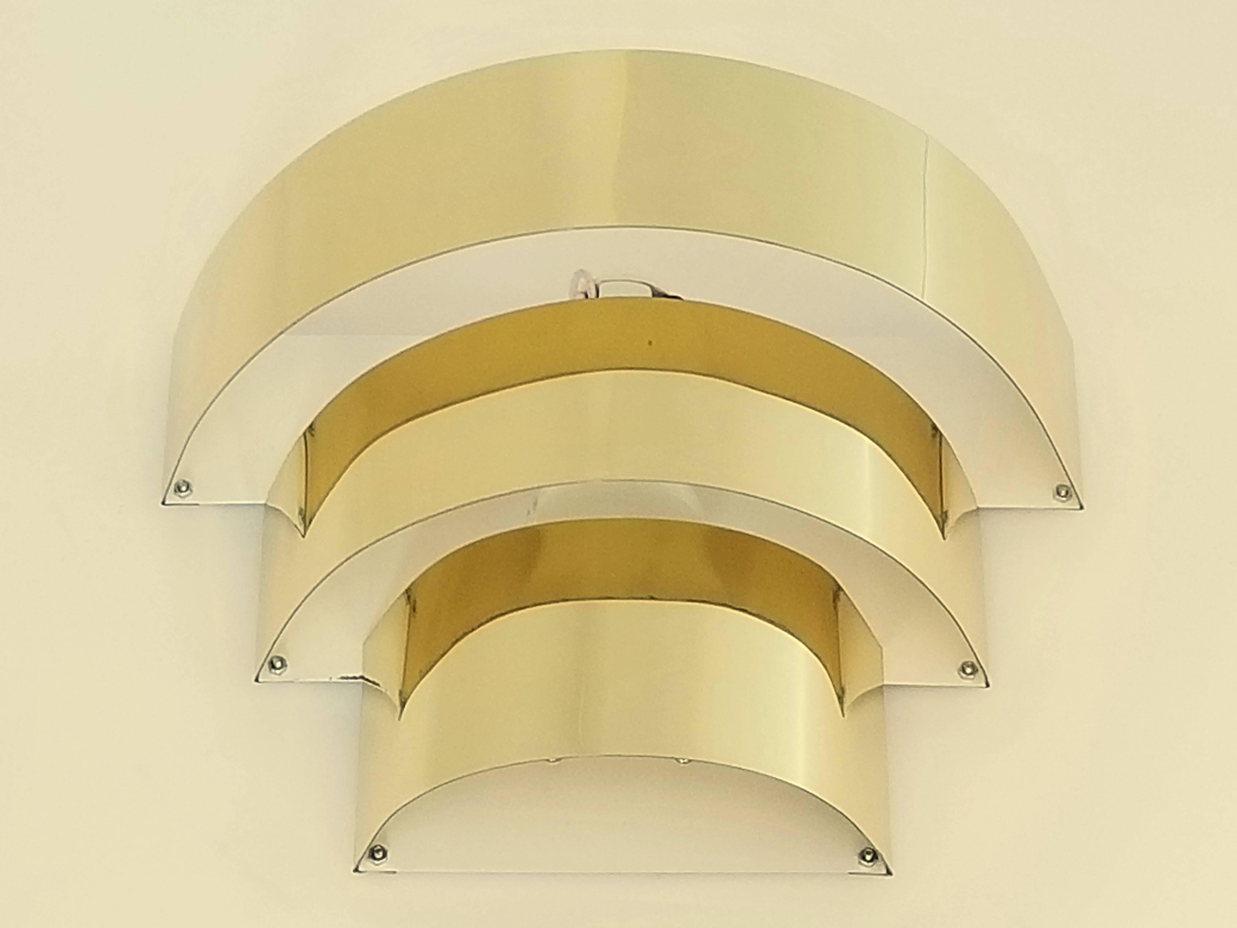Steel Four Cascade Brass Plated Wall Sconces, 1990s, USA