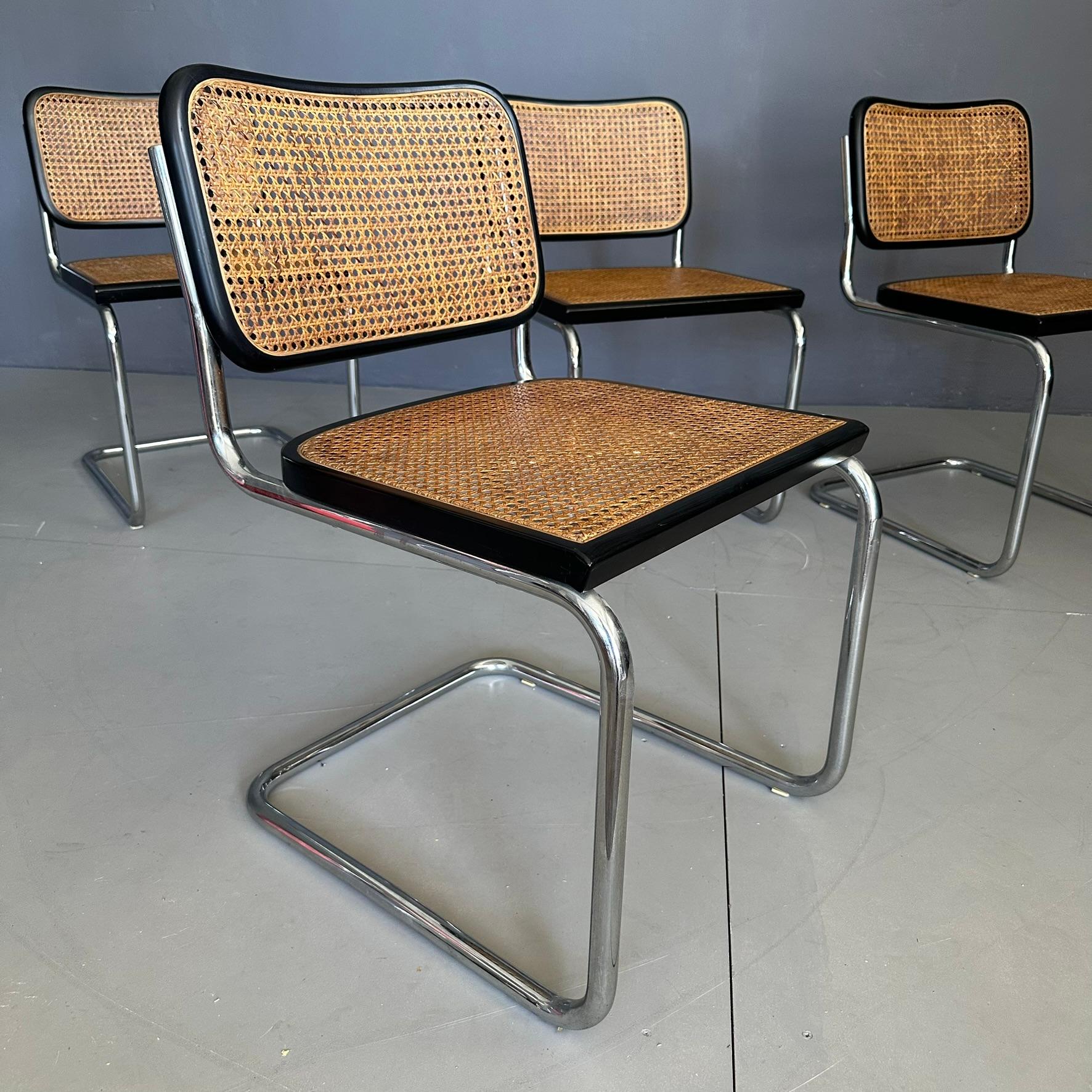 Mid-Century Modern  4 CESCA chairs model B.32, design by Marcel Breuer for Gavina, 1970s For Sale