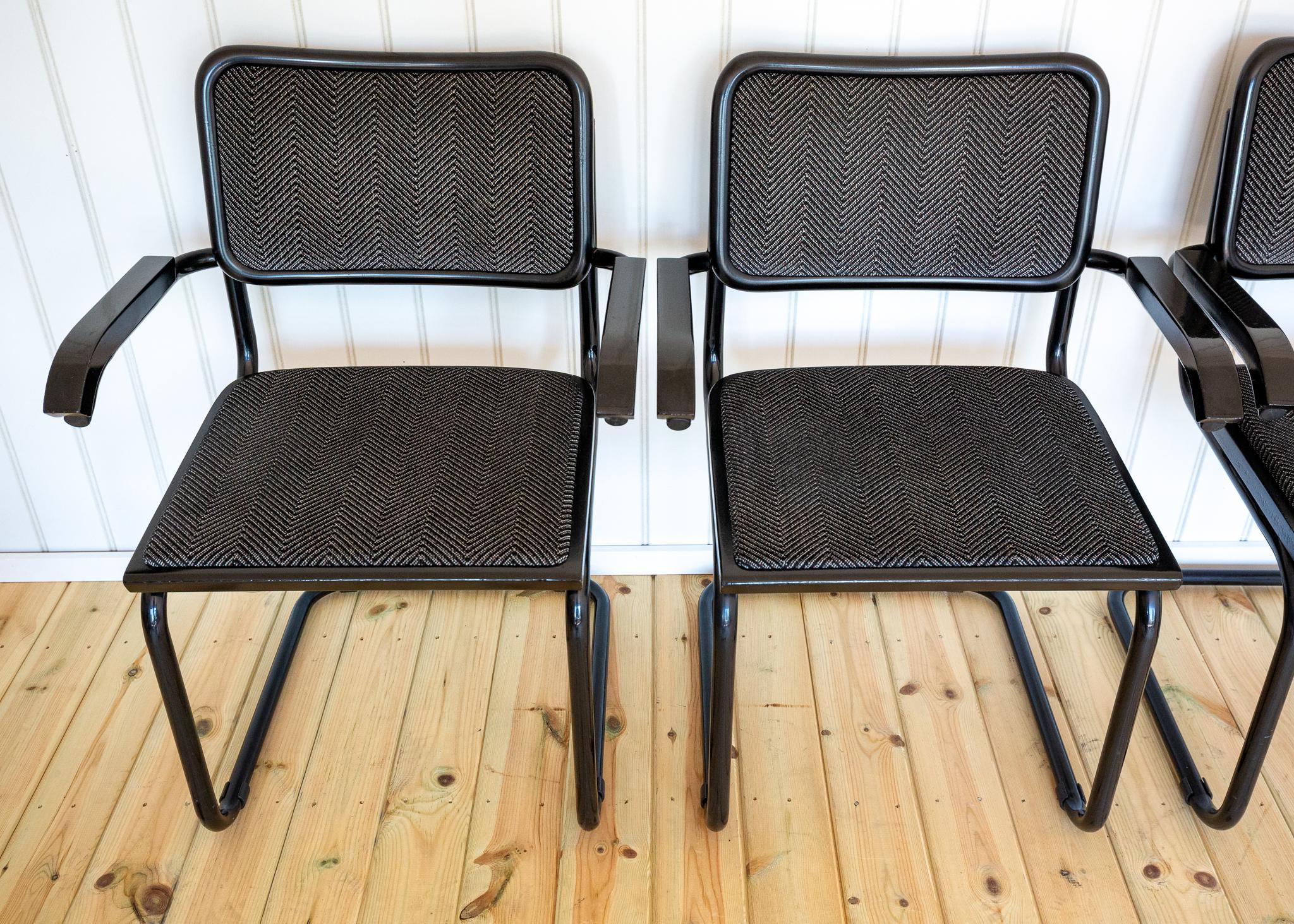4 Fauteuils Cesca S64 Italiens Marcel Breuer Noir Gris Cantilever Carvers 1980 en vente 4