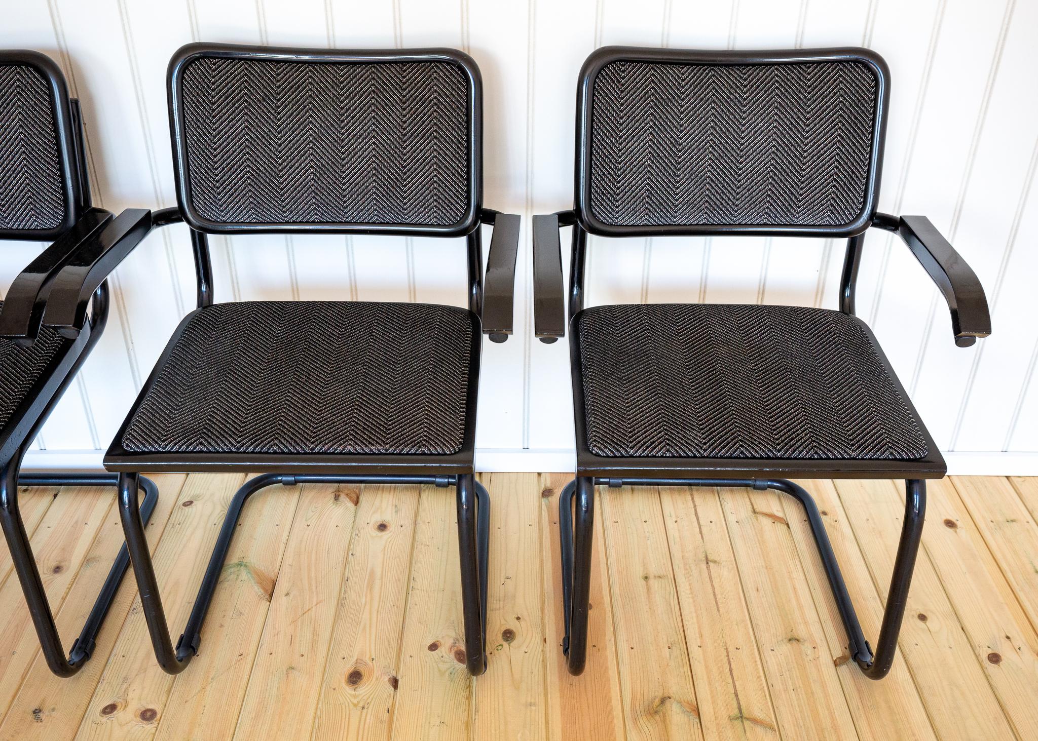 4 Fauteuils Cesca S64 Italiens Marcel Breuer Noir Gris Cantilever Carvers 1980 en vente 5