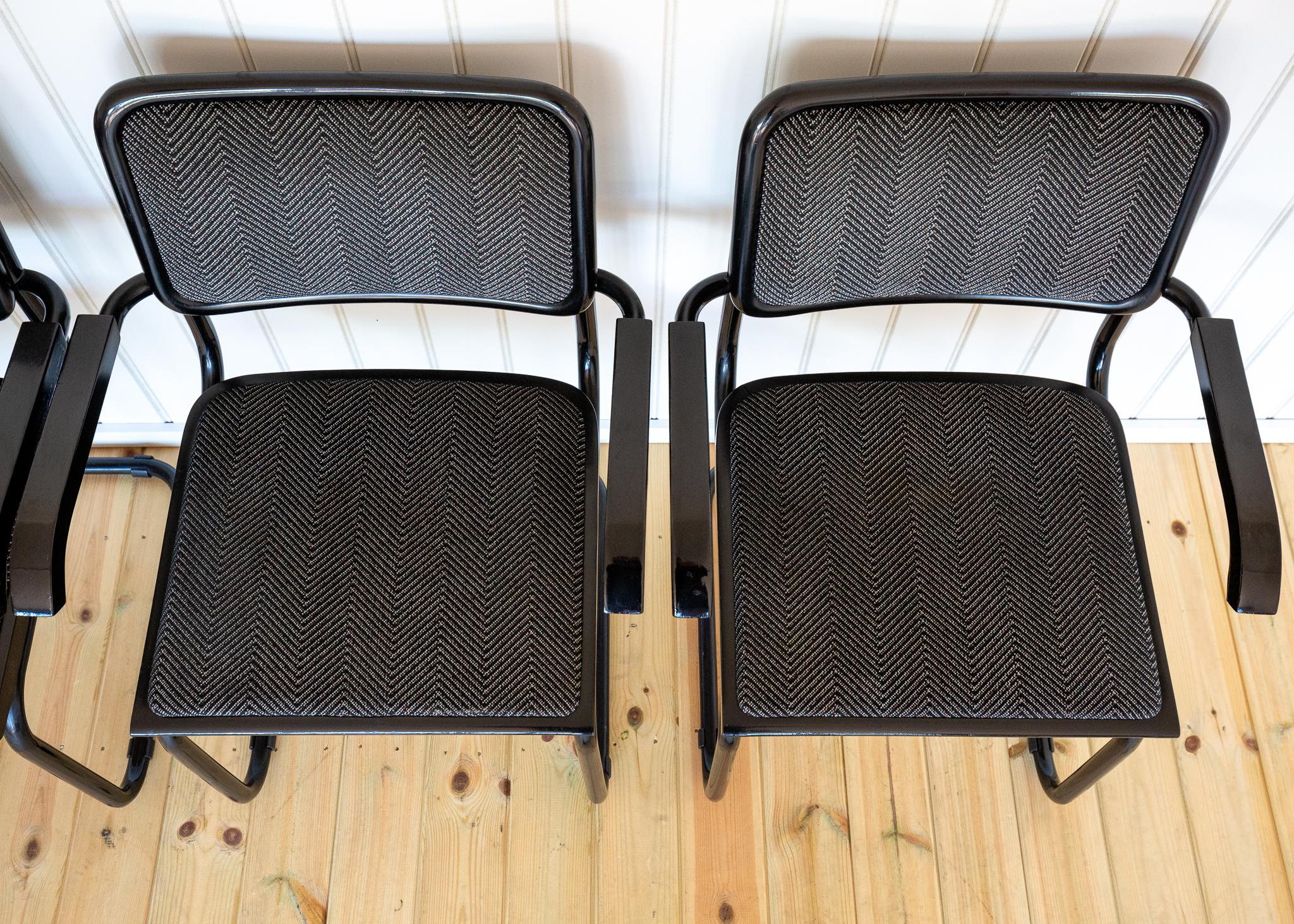 4 Fauteuils Cesca S64 Italiens Marcel Breuer Noir Gris Cantilever Carvers 1980 en vente 10