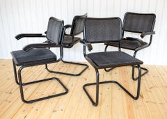 4 Sillones Cesca S64 Italiano Marcel Breuer Negro Gris Ménsulas años 80
