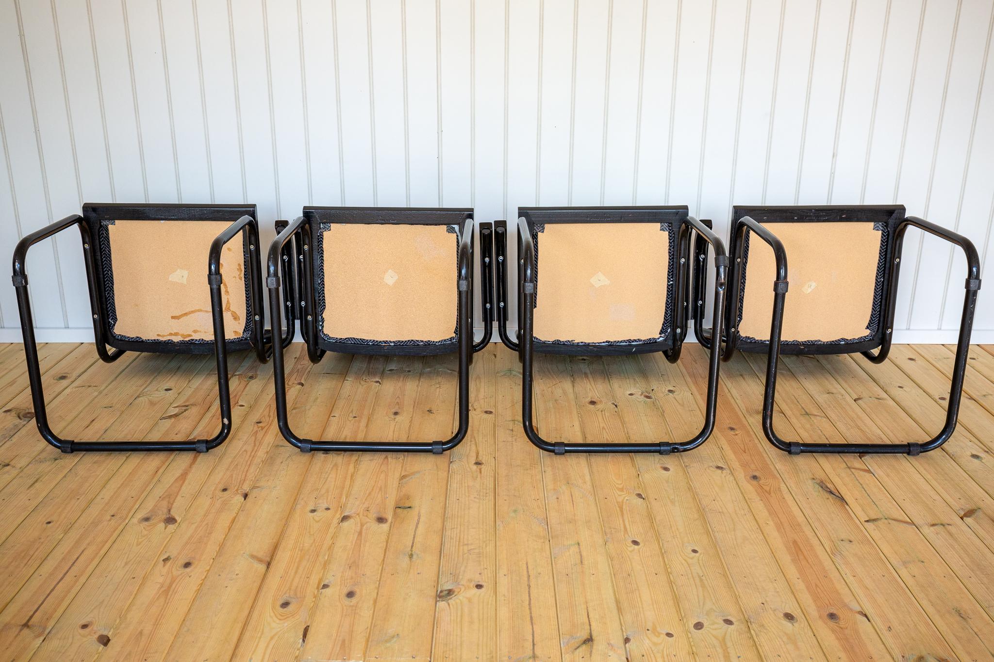 4 Fauteuils Cesca S64 Italiens Marcel Breuer Noir Gris Cantilever Carvers 1980 en vente 11