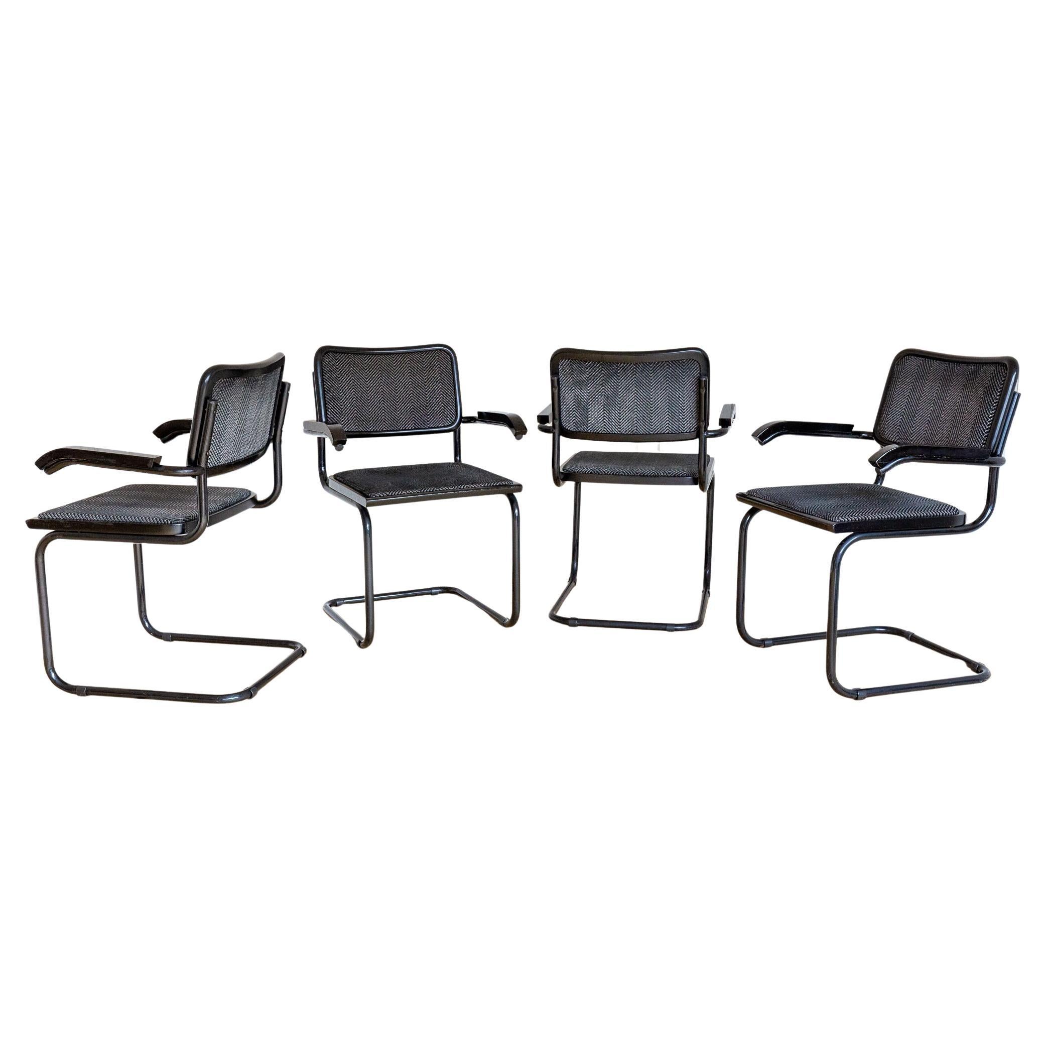 4 Poltrone Cesca S64 italiane Marcel Breuer nero grigio a sbalzo anni '80