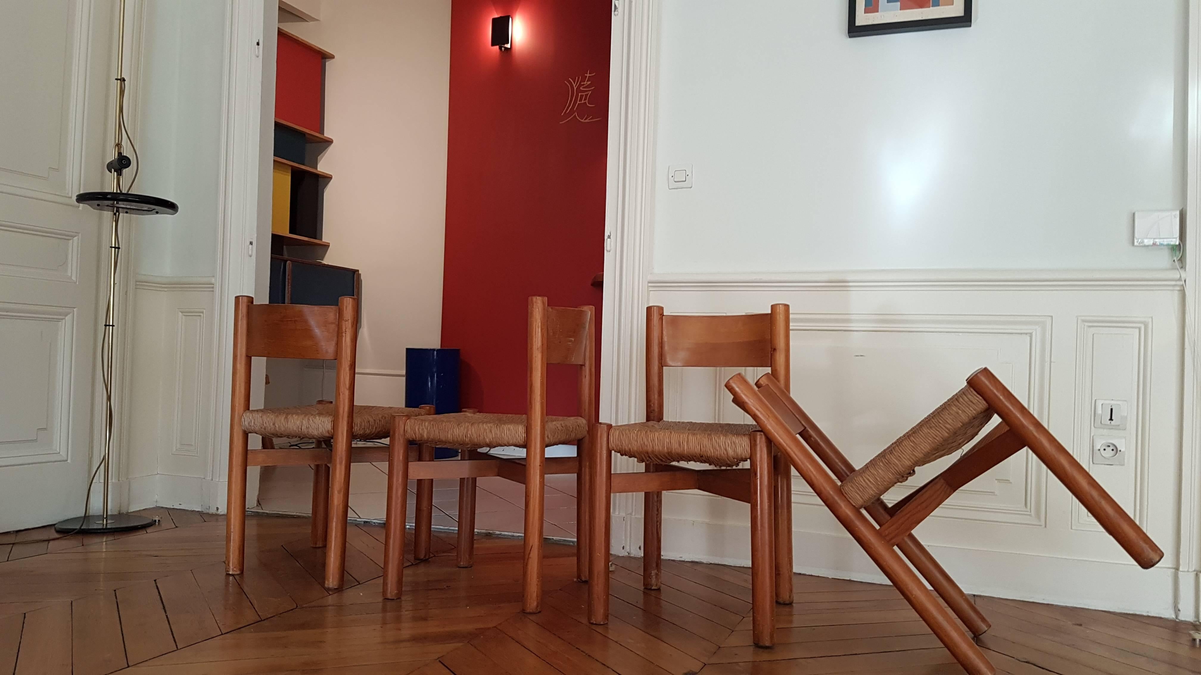 Mid-Century Modern Four Chairs by Charlotte Perriand for Meribel, 1960 Ashwood