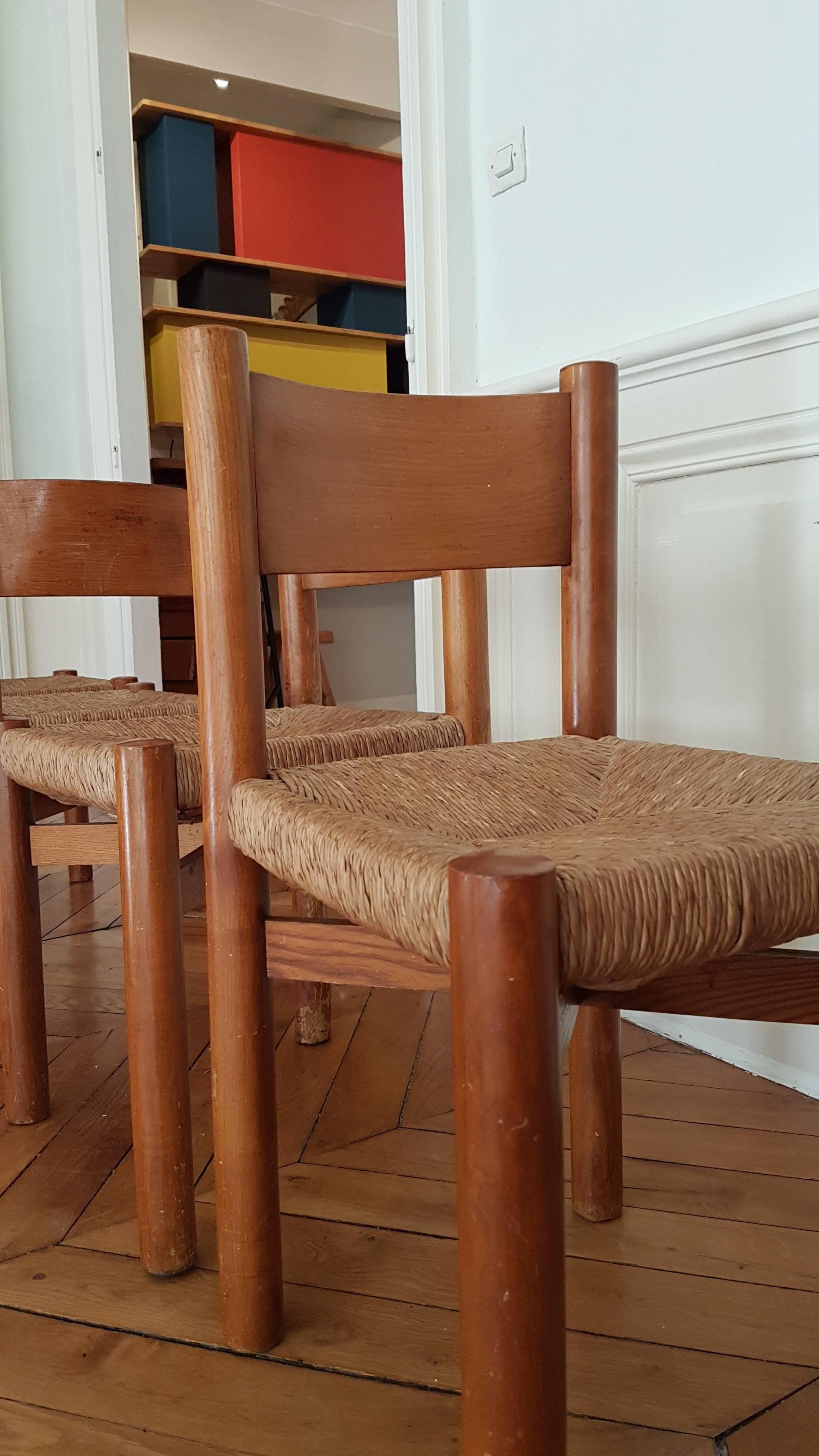 Four Chairs by Charlotte Perriand for Meribel, 1960 Ashwood In Good Condition In Lyon, FR