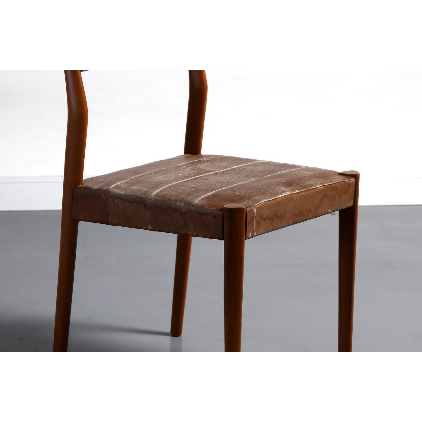Mid-Century Modern 4 Chairs by Moller Niels Leather from Mollers Mobel Fabrik, Denmark 60s
