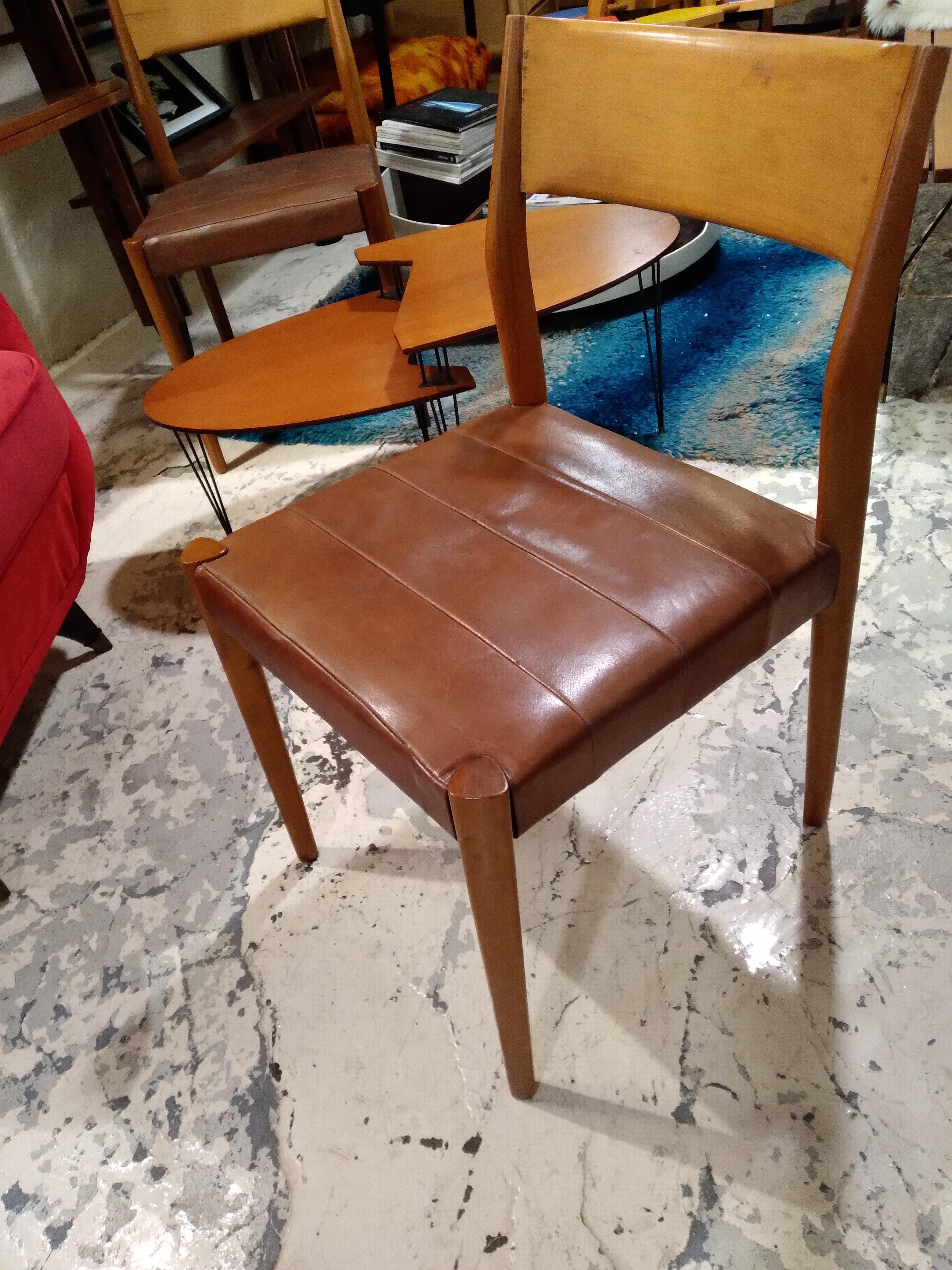 4 Chairs by Moller Niels Leather from Mollers Mobel Fabrik, Denmark 60s In Good Condition In Lucca, IT