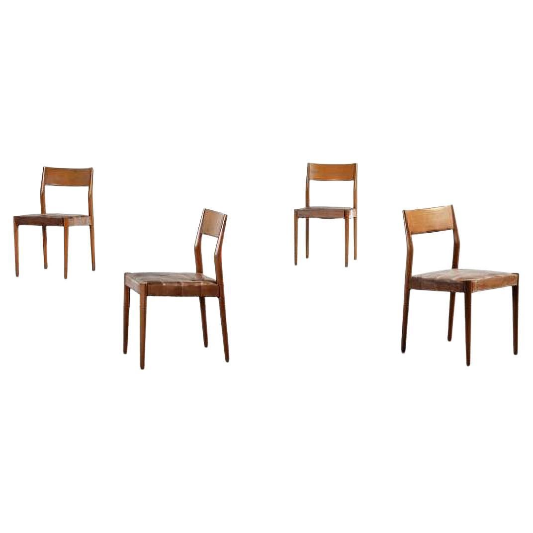 4 Stühle von Moller Niels Leder von Moller Niels aus der Mollers Mobel Fabrik, Dänemark 60er Jahre