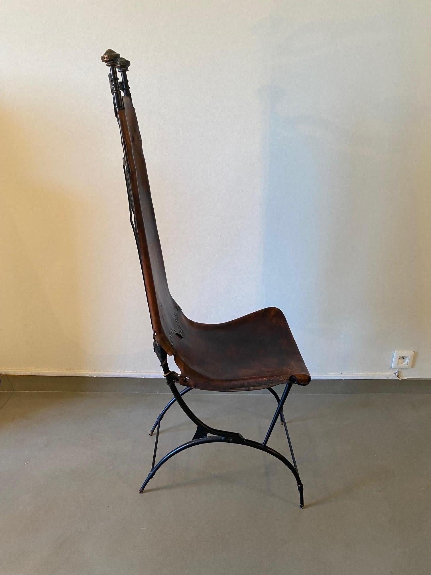 Late 20th Century  4 Chairs by Sido & François Thévenin Leather and wrought Iron France 1970's 