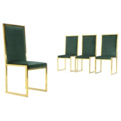 4 Chairs in Green Velvet and Brass, 1970s
