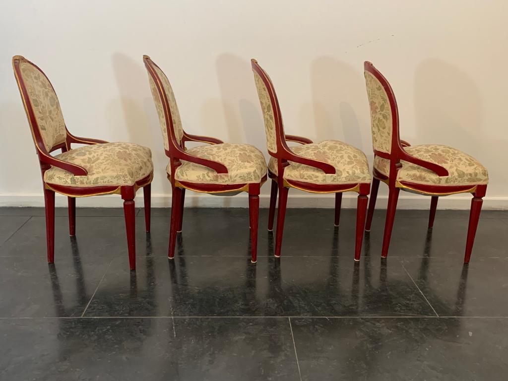 4 Chaises en bois laqué et feuille d'or, années 1930 en vente 2