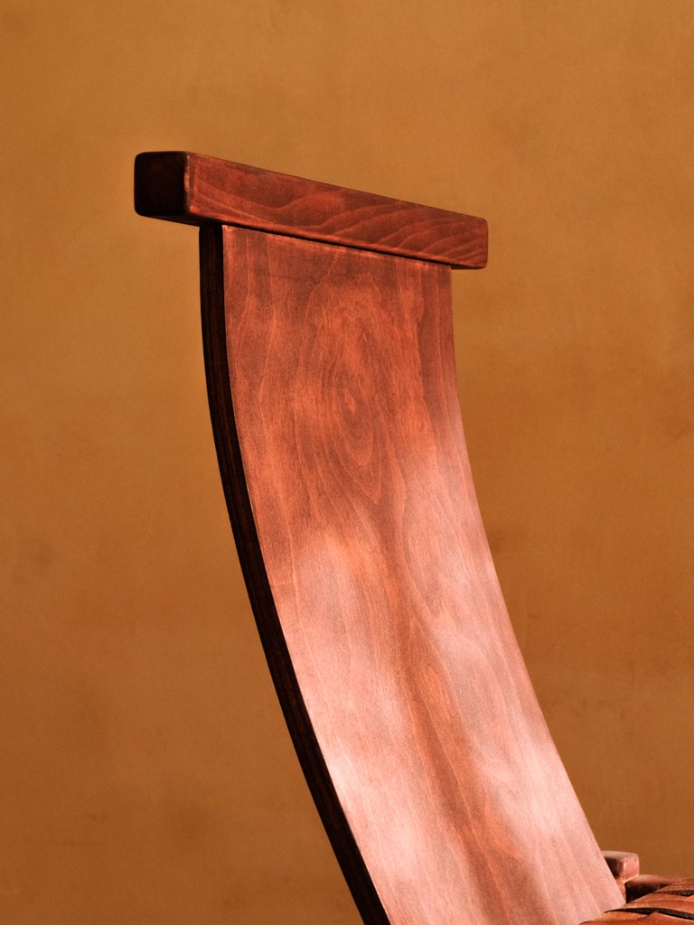 4 Chairs in Leather and Tinted Wood, 1970s, Midcentury Italian Design