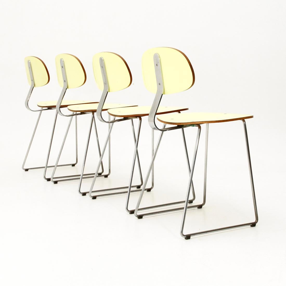 Italian 4 Chairs in Yellow Formica by Georges Coslin for 3V Arredamenti, 1950s