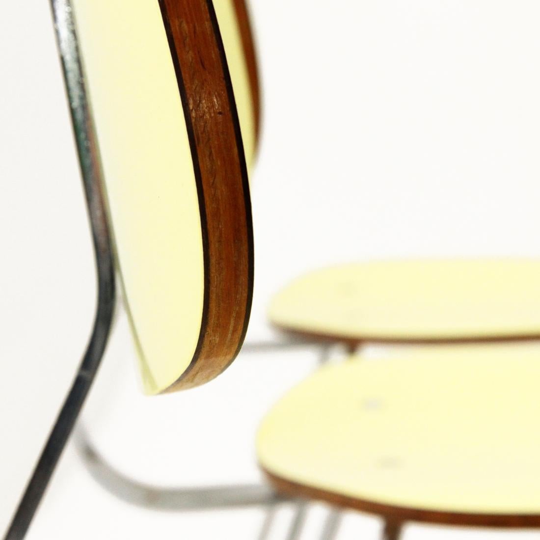 Metal 4 Chairs in Yellow Formica by Georges Coslin for 3V Arredamenti, 1950s