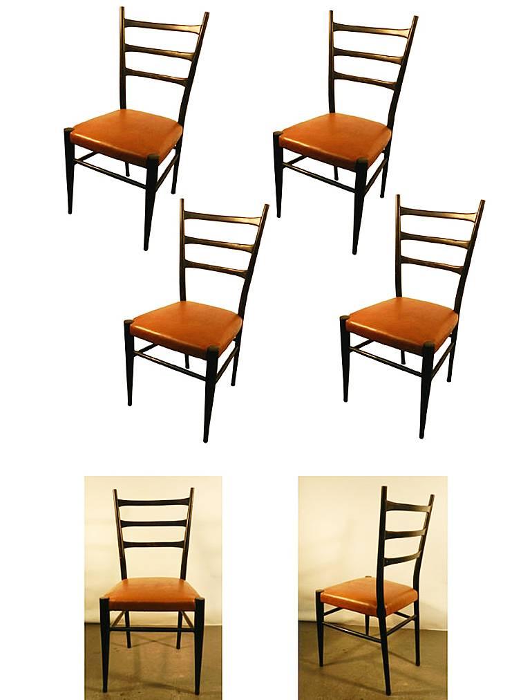 Mid-Century Modern Four Italian Style Chairs, circa 1950-1960 For Sale