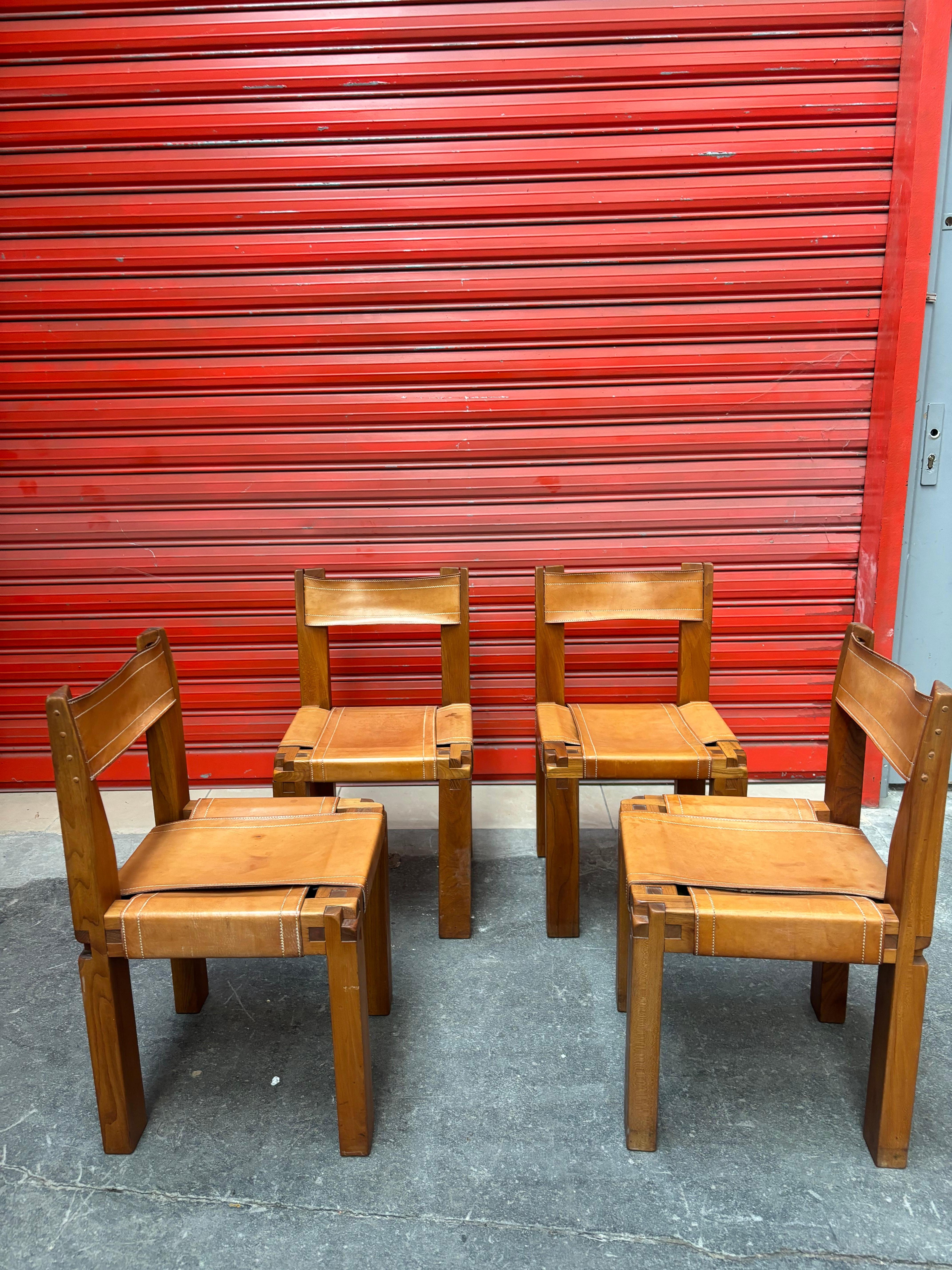Mid-Century moderno 4 sedie S11 di Pierre Chapo in vendita
