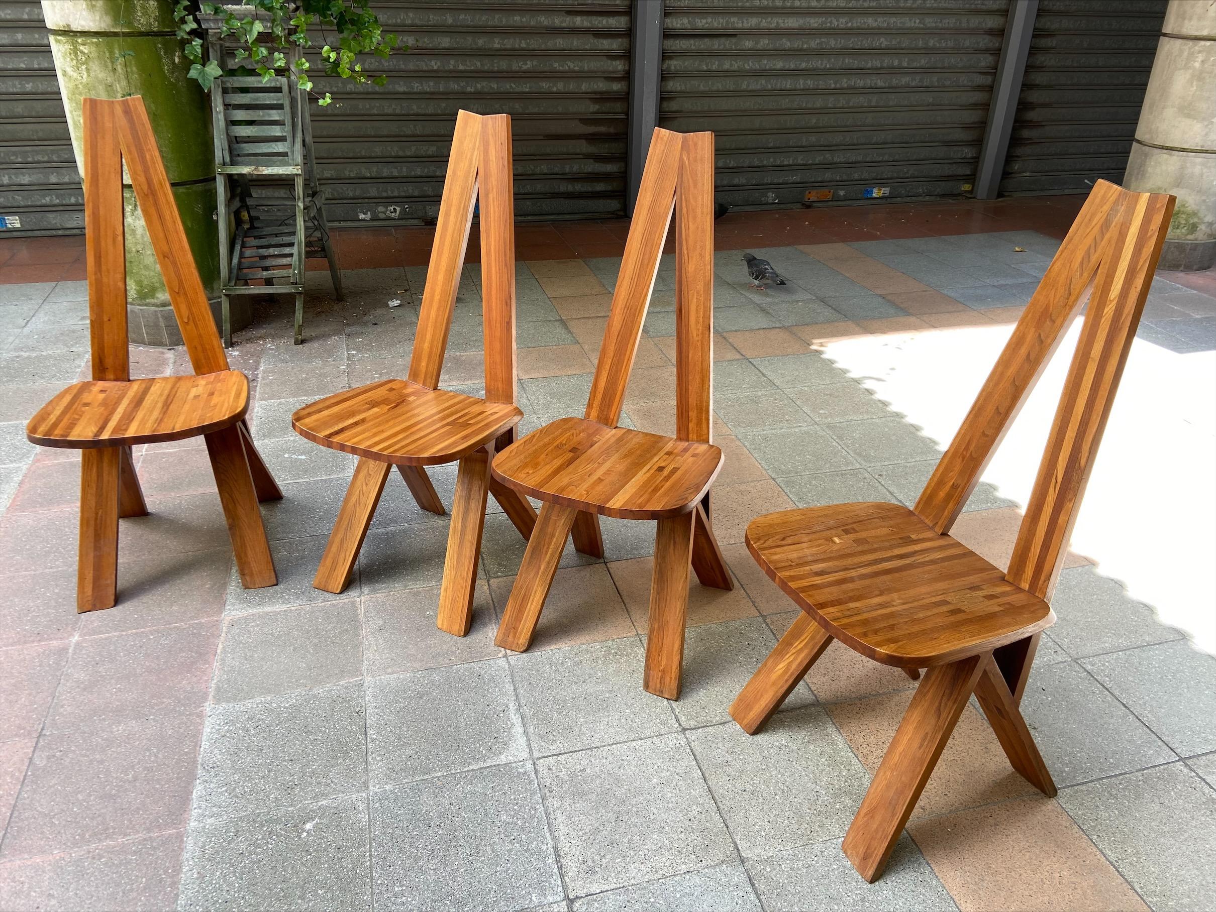 4 Chairs S45 by Pierre Chapo In Good Condition In Saint Ouen, FR