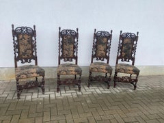 4 chairs with high backrest in oak and upholstery in the English Renaissance
