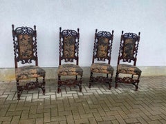 4 chairs with high backrest in oak and upholstery in the English Renaissance