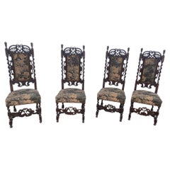4 chairs with high backrest in oak and upholstery in the English Renaissance