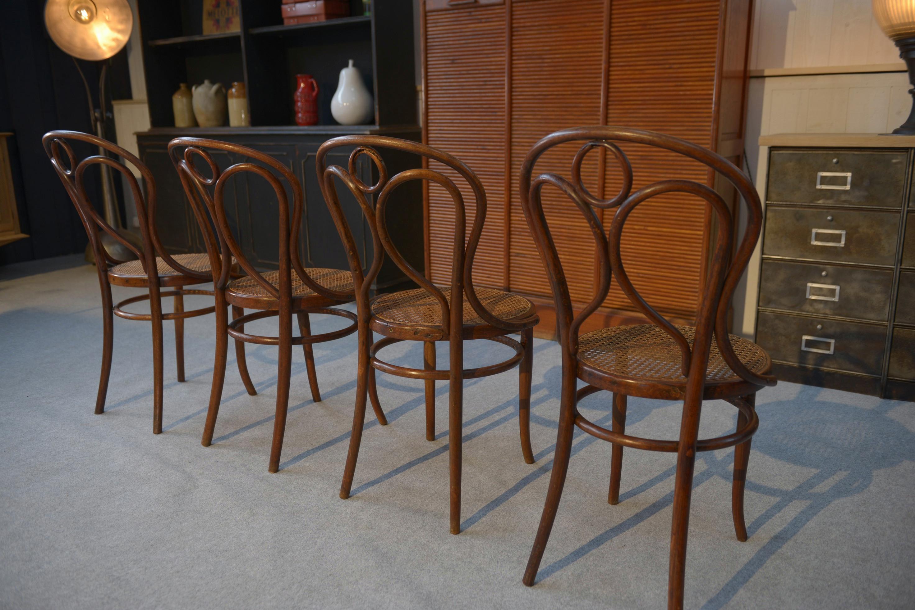 4 Chaises bistrot cannées bois courbé en hêtre JACOB et JOSEF KOHN 1900's im Angebot 4