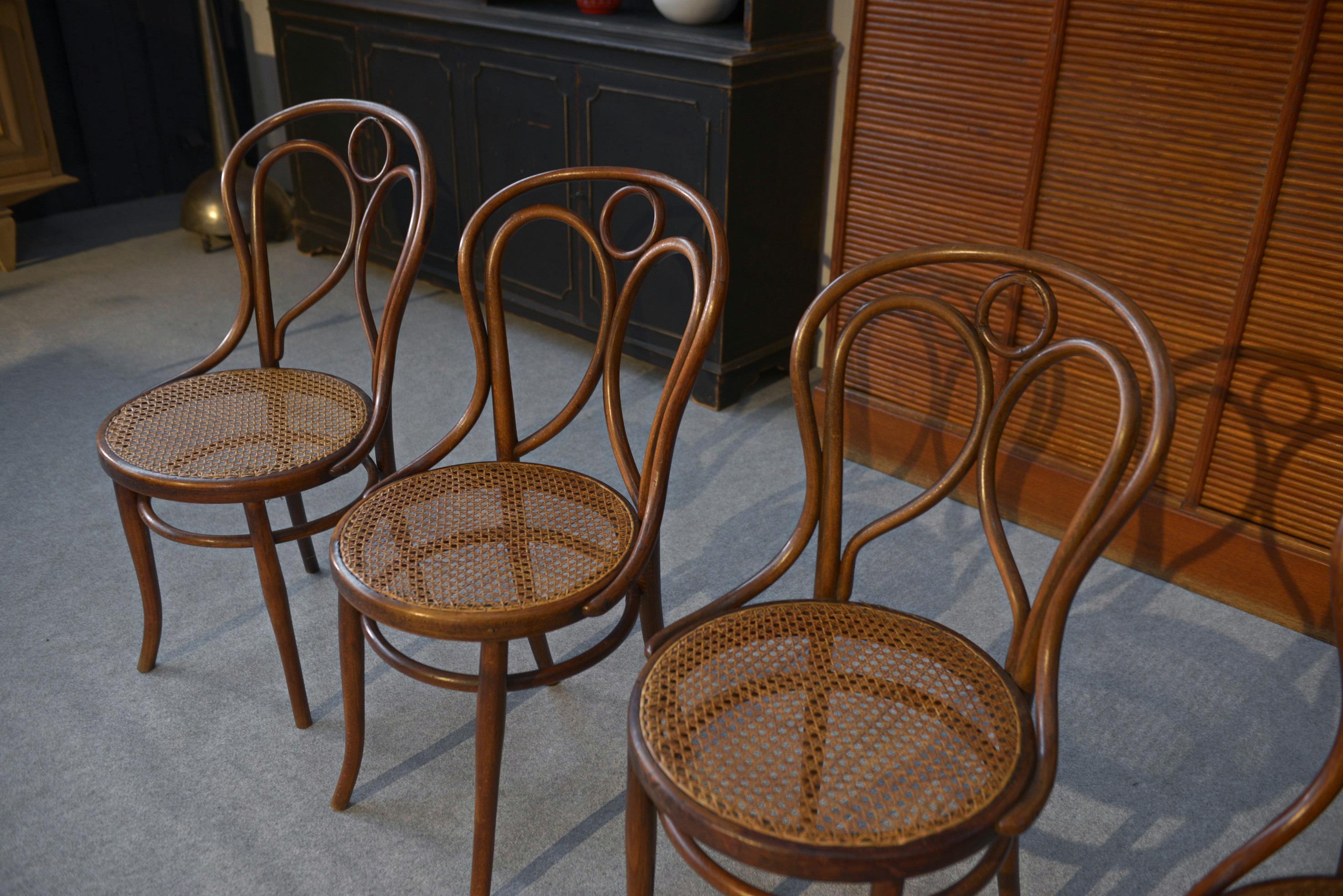 4 Chaises bistrot cannées bois courbé en hêtre JACOB et JOSEF KOHN 1900's im Zustand „Gut“ im Angebot in TOURCOING, FR