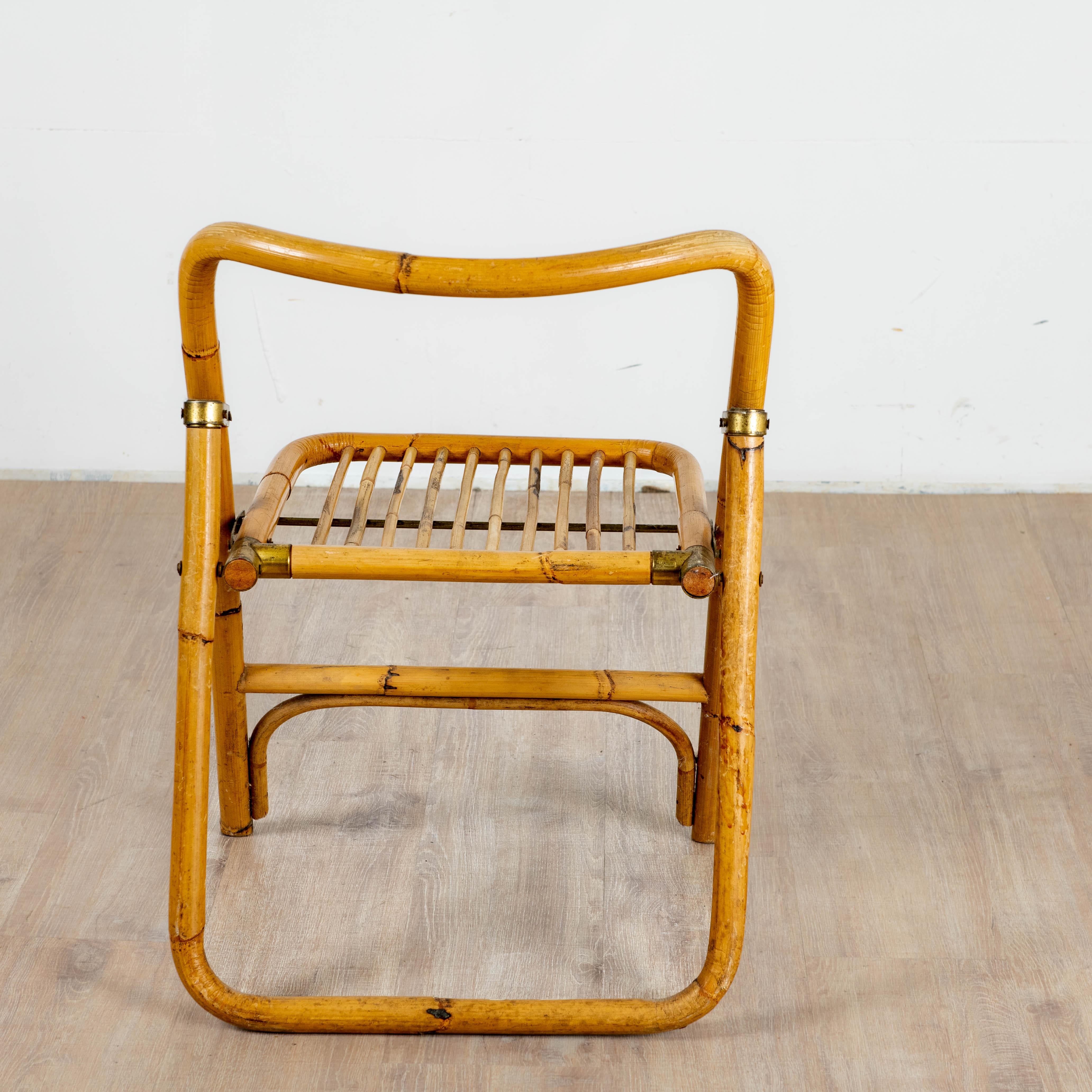 4 chaises pliante en bambou, rotin et laiton, Italie, 1970 For Sale 5