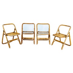 4 chaises pliante en bambou, rotin et laiton, Italie, 1970