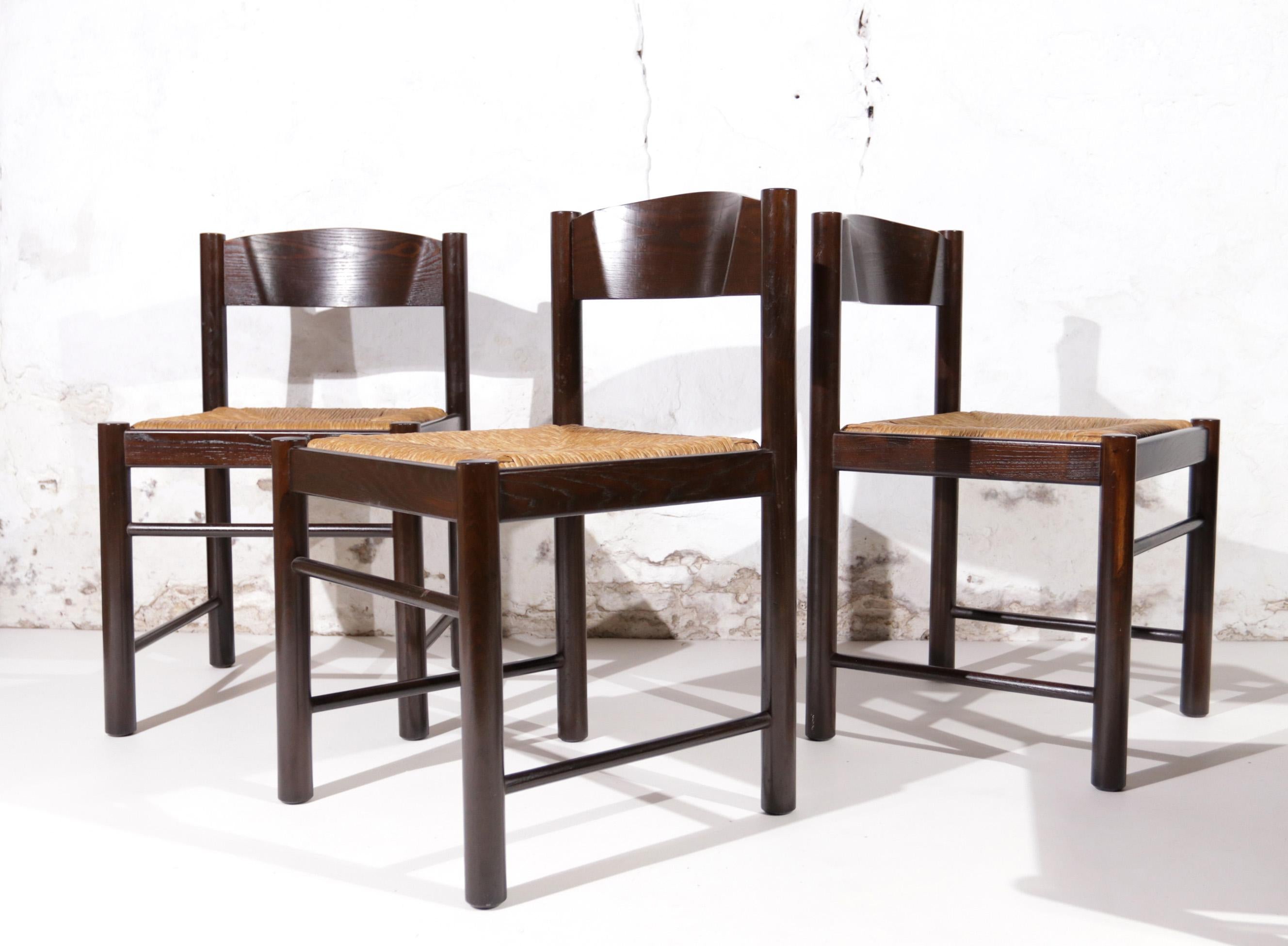 4 Charlotte Perriand Style Dining Chairs France ca 1970 For Sale 5