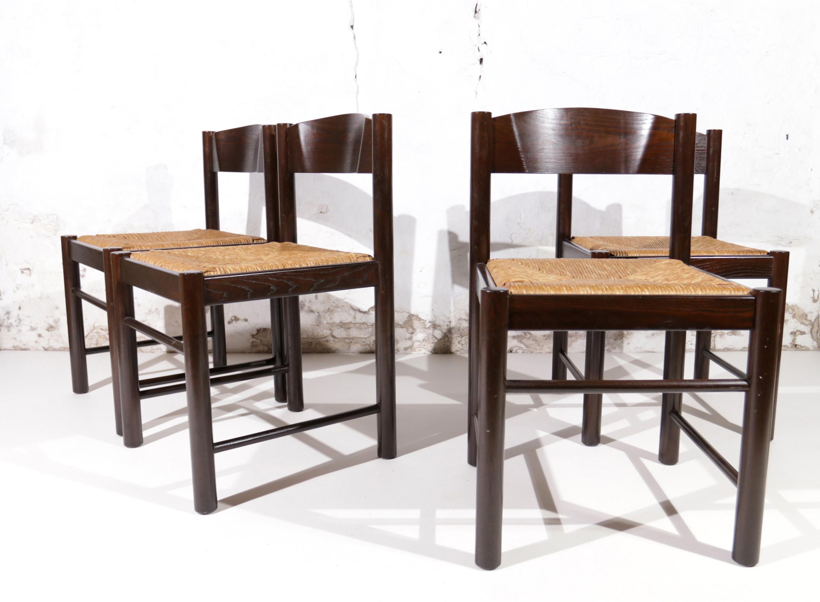 4 Charlotte Perriand Style Dining Chairs France ca 1970 For Sale 7