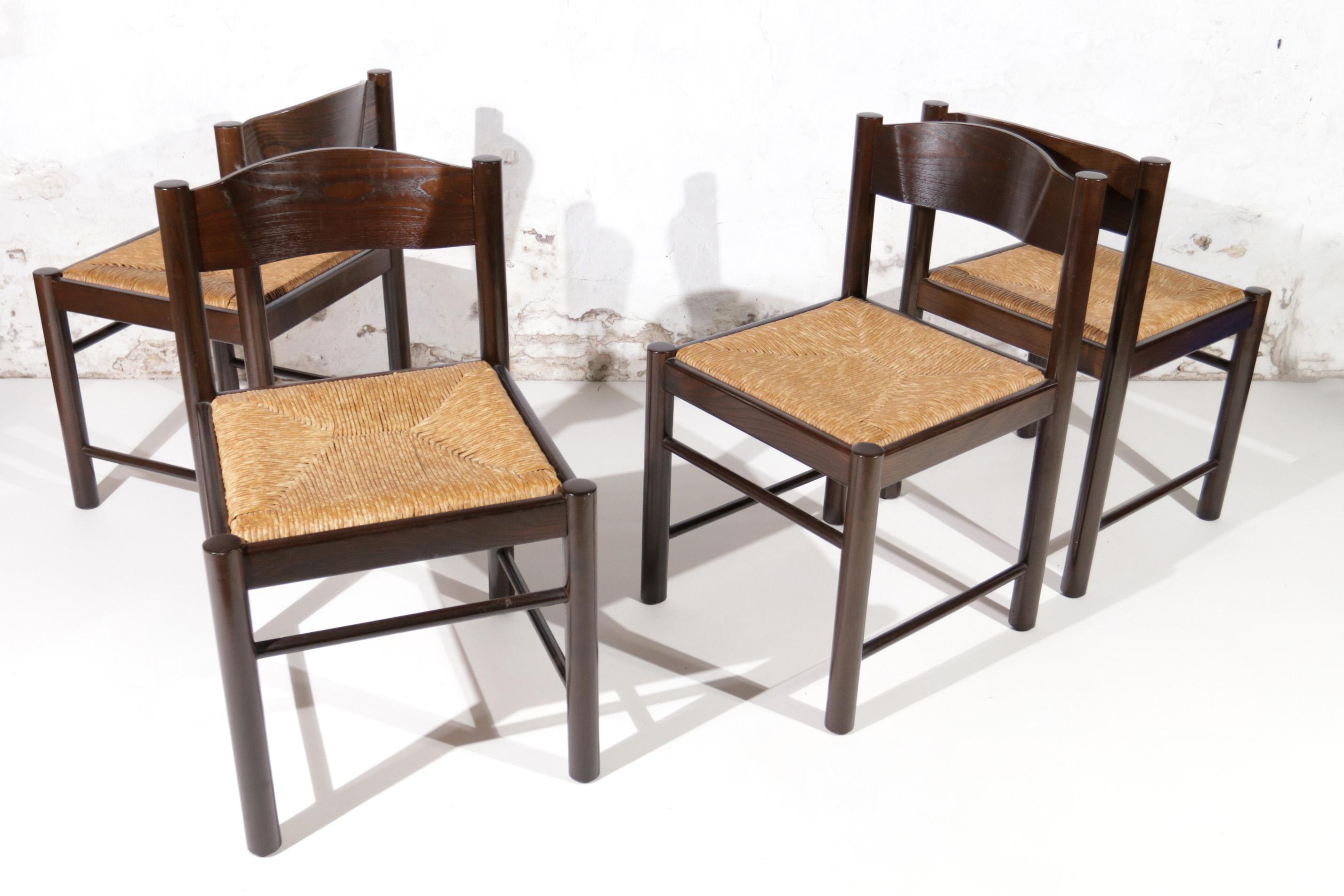 4 Charlotte Perriand Style Dining Chairs France ca 1970 For Sale 8