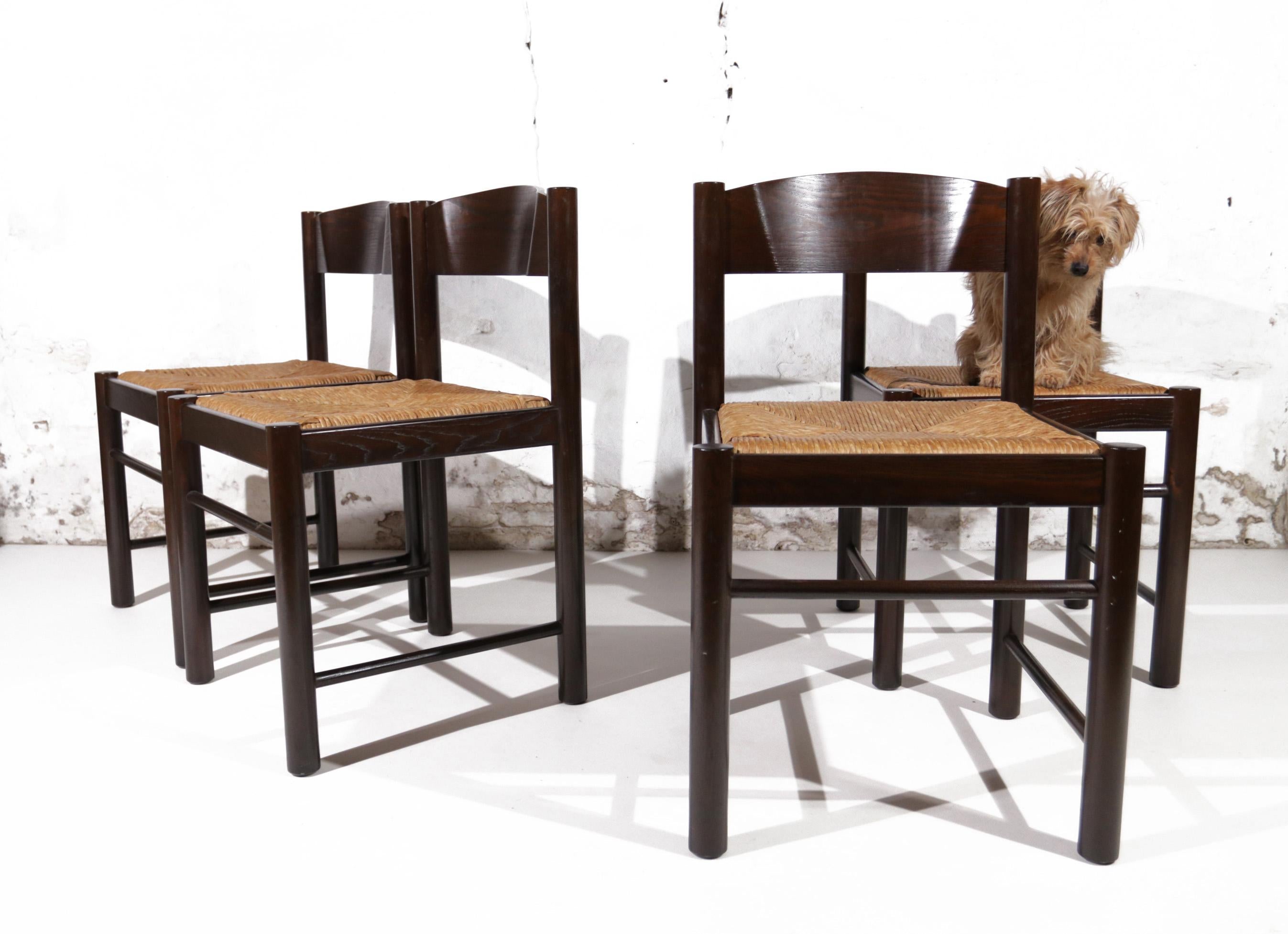 4 Charlotte Perriand Style Dining Chairs France ca 1970 For Sale 13