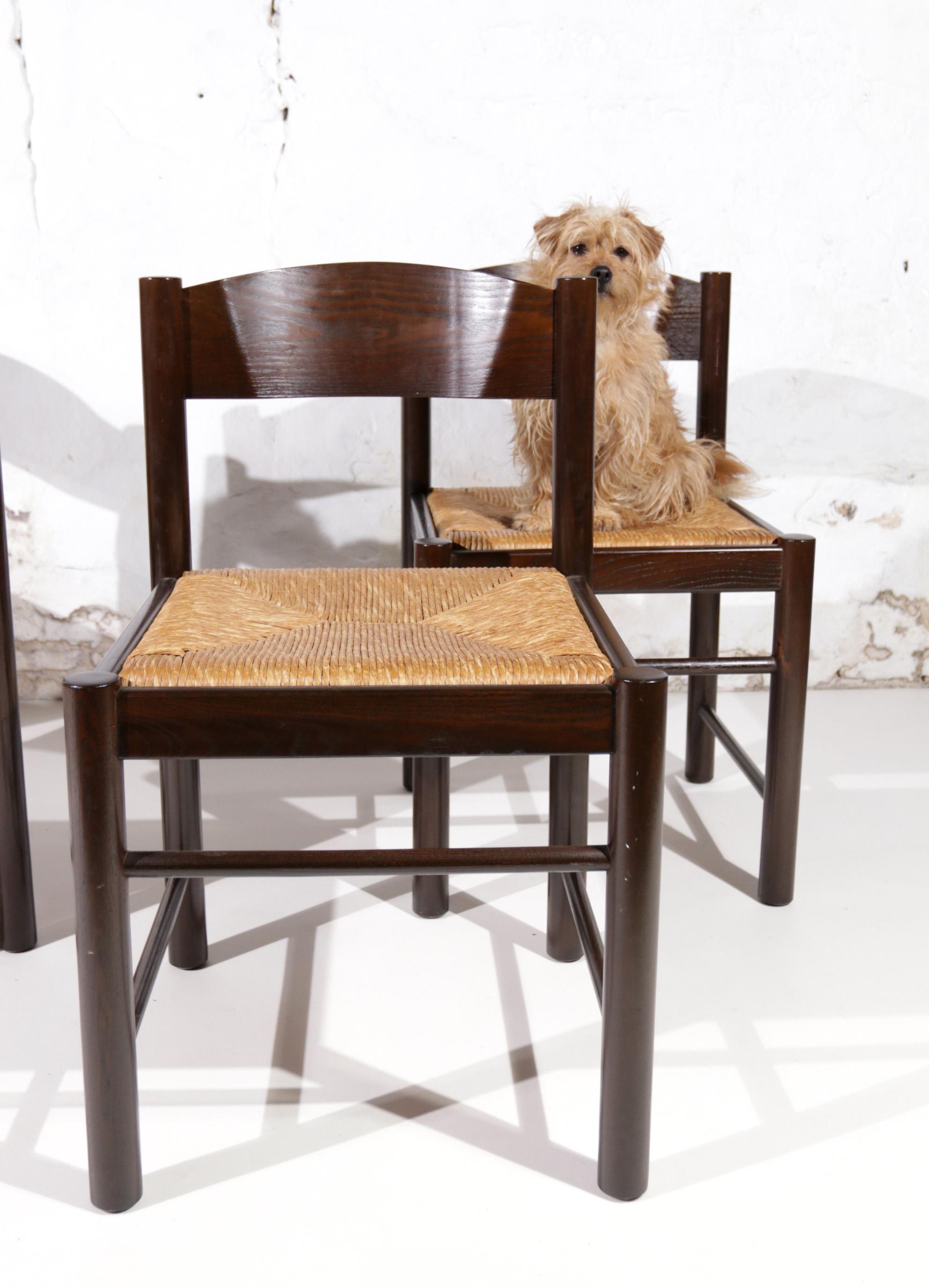 4 Charlotte Perriand Style Dining Chairs France ca 1970 In Good Condition In Boven Leeuwen, NL