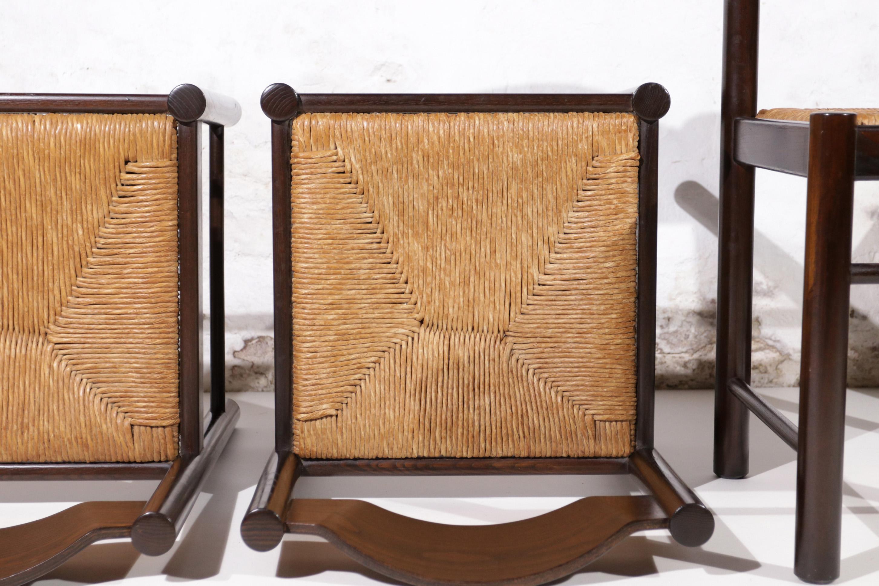 Cane 4 Charlotte Perriand Style Dining Chairs France ca 1970