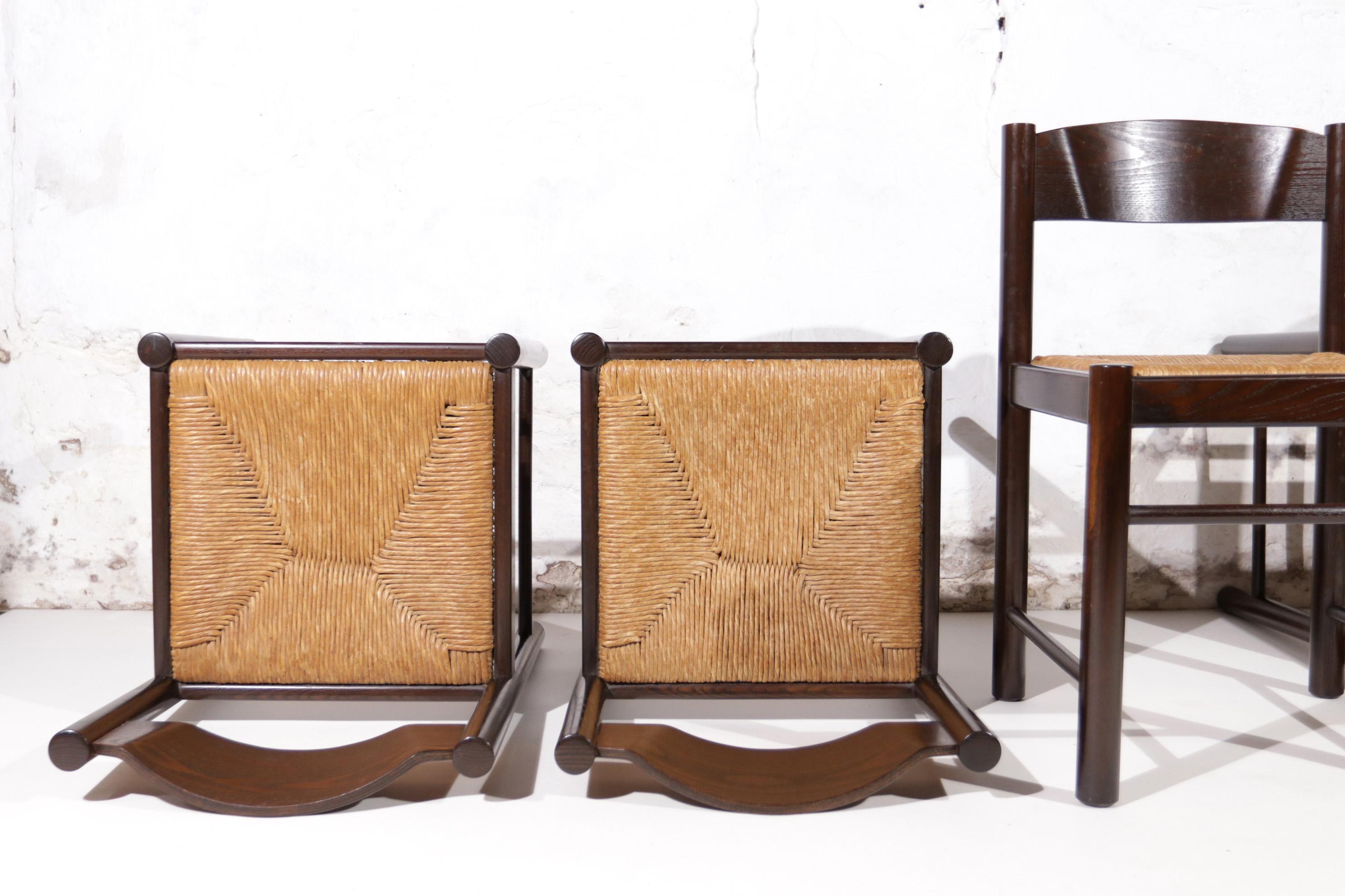 4 Charlotte Perriand Style Dining Chairs France ca 1970 For Sale 1