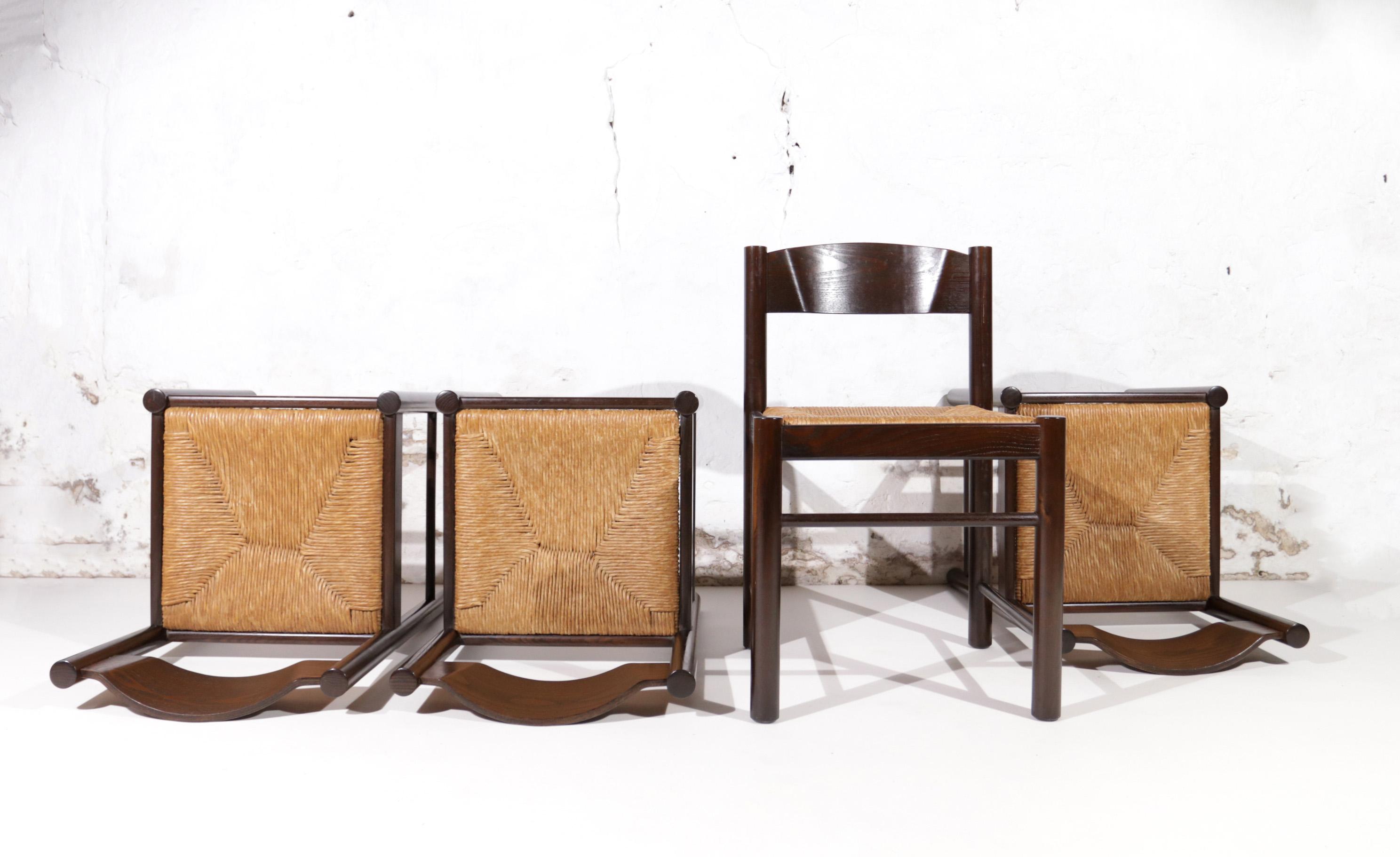 4 Charlotte Perriand Style Dining Chairs France ca 1970 For Sale 2
