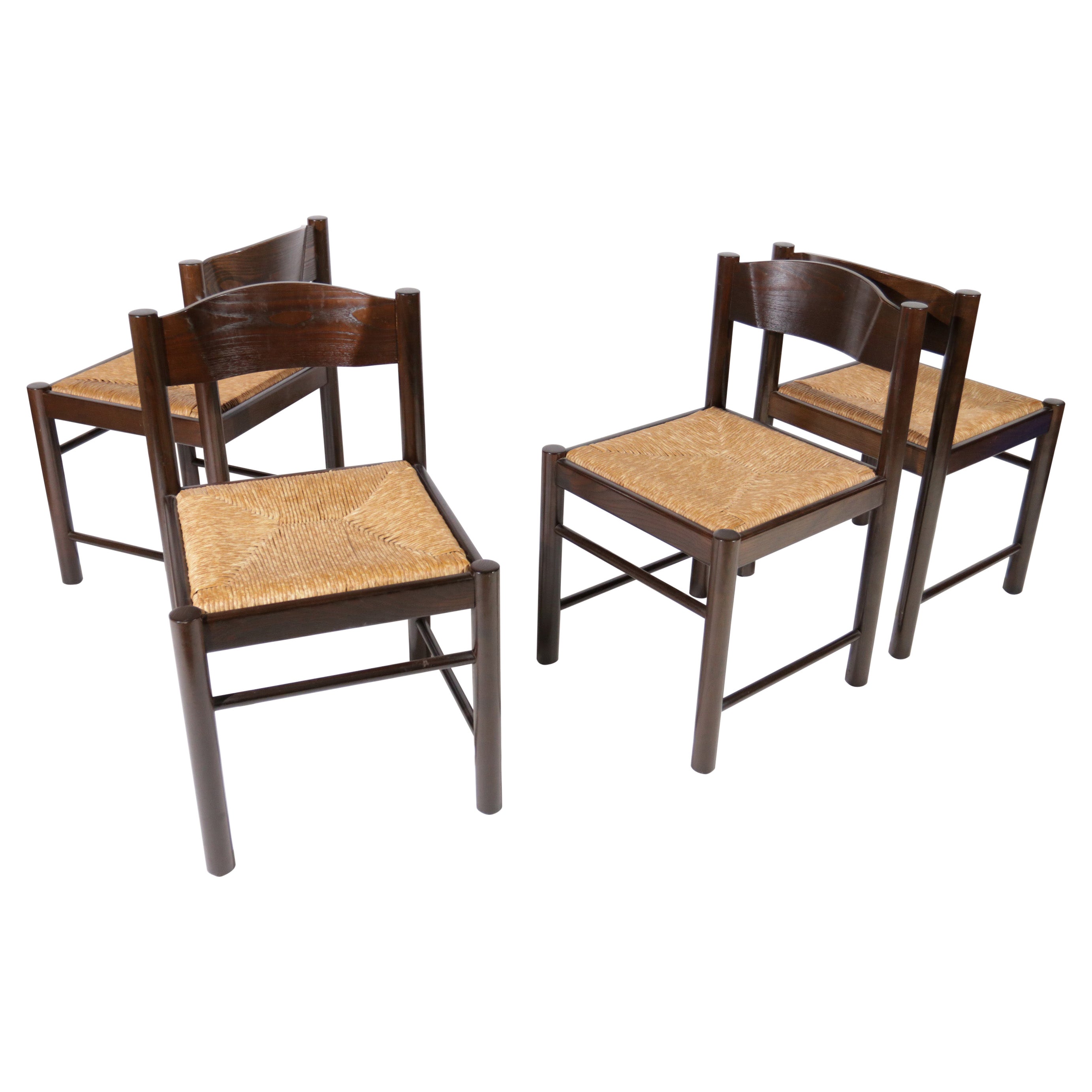4 Charlotte Perriand Style Dining Chairs France ca 1970
